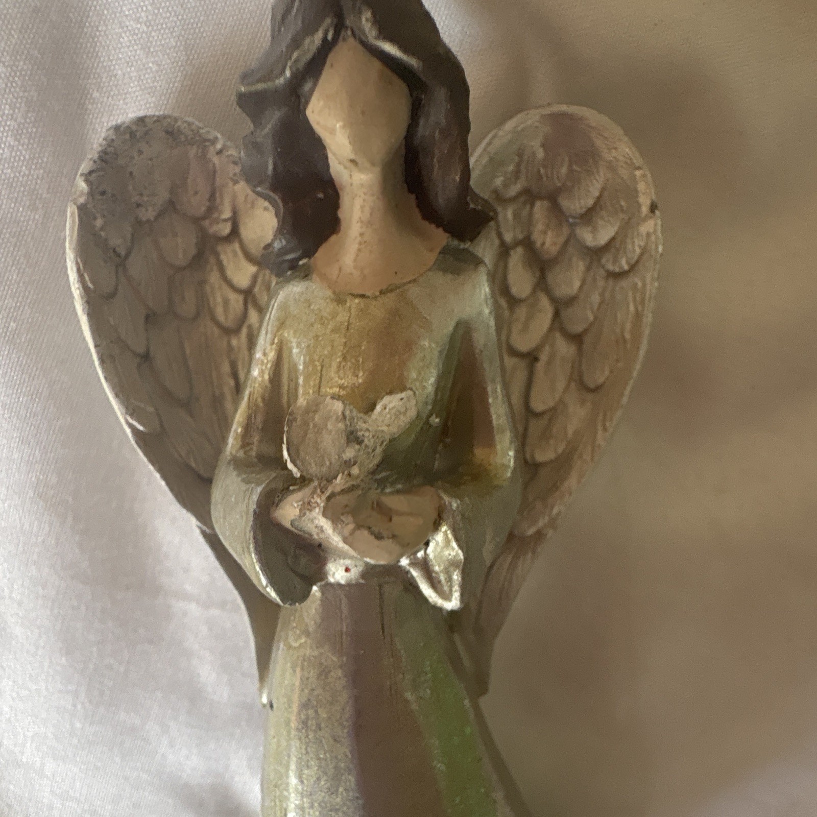 Hand Painted Angel Figurine Resin w/ Hanging Hook Green Gold White Black