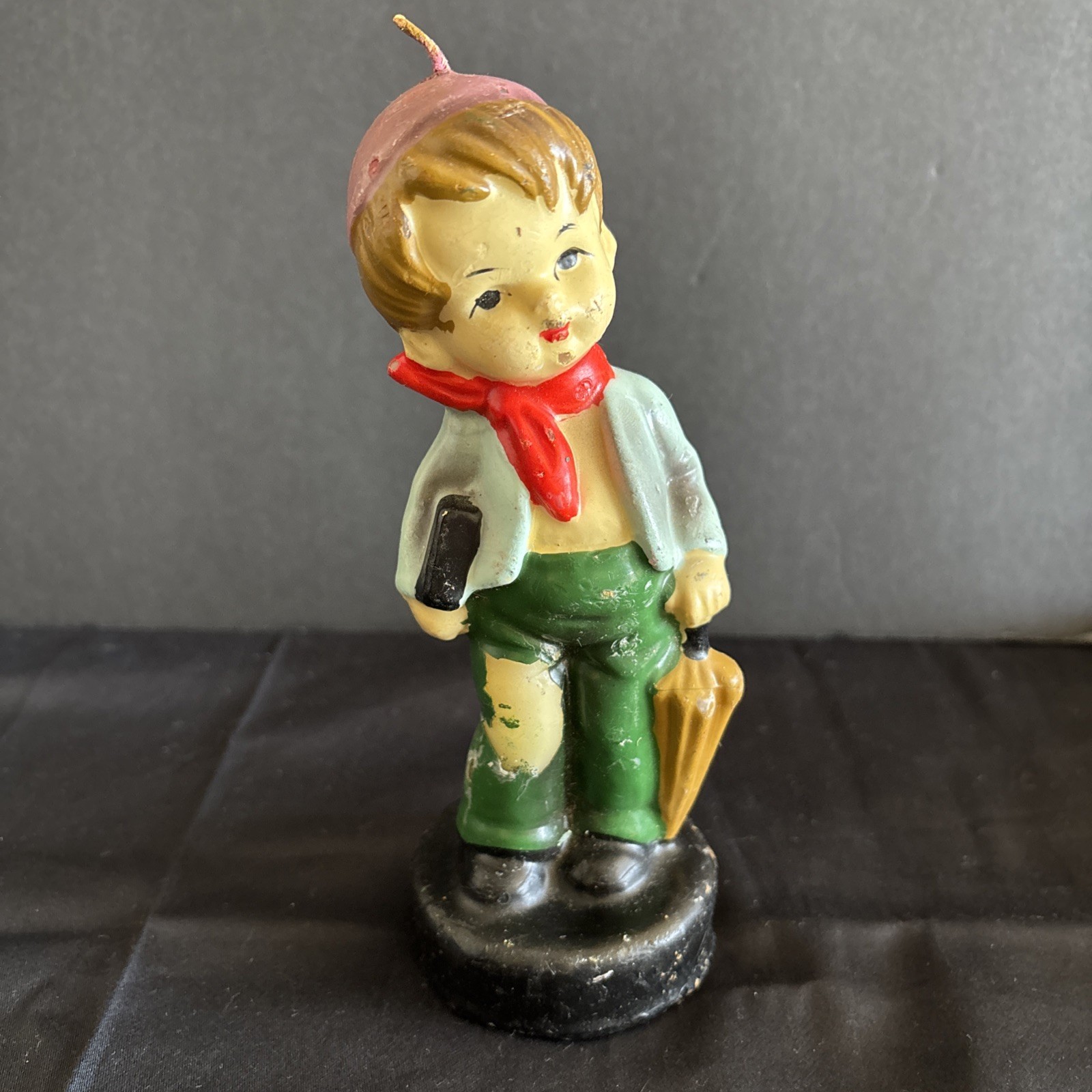 VINTAGE WAX CANDLE OF BOY SCHOOL “HUMMEL” STYLE Figurine JAPAN