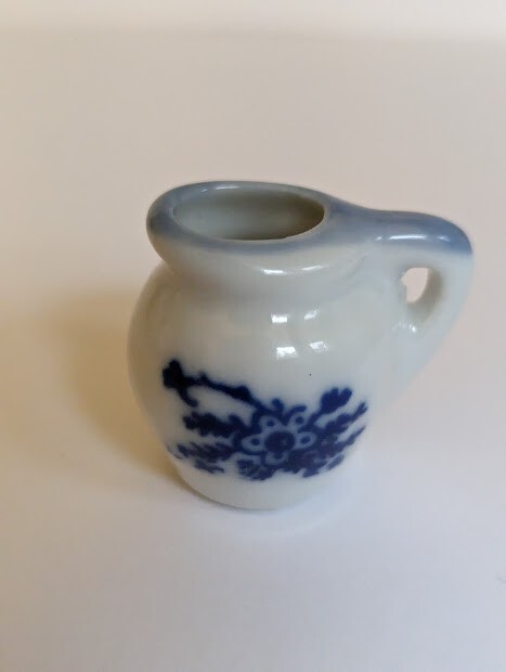 Miniature Porcelain Blue and White Windmill Floral Tea Set 10 Pcs