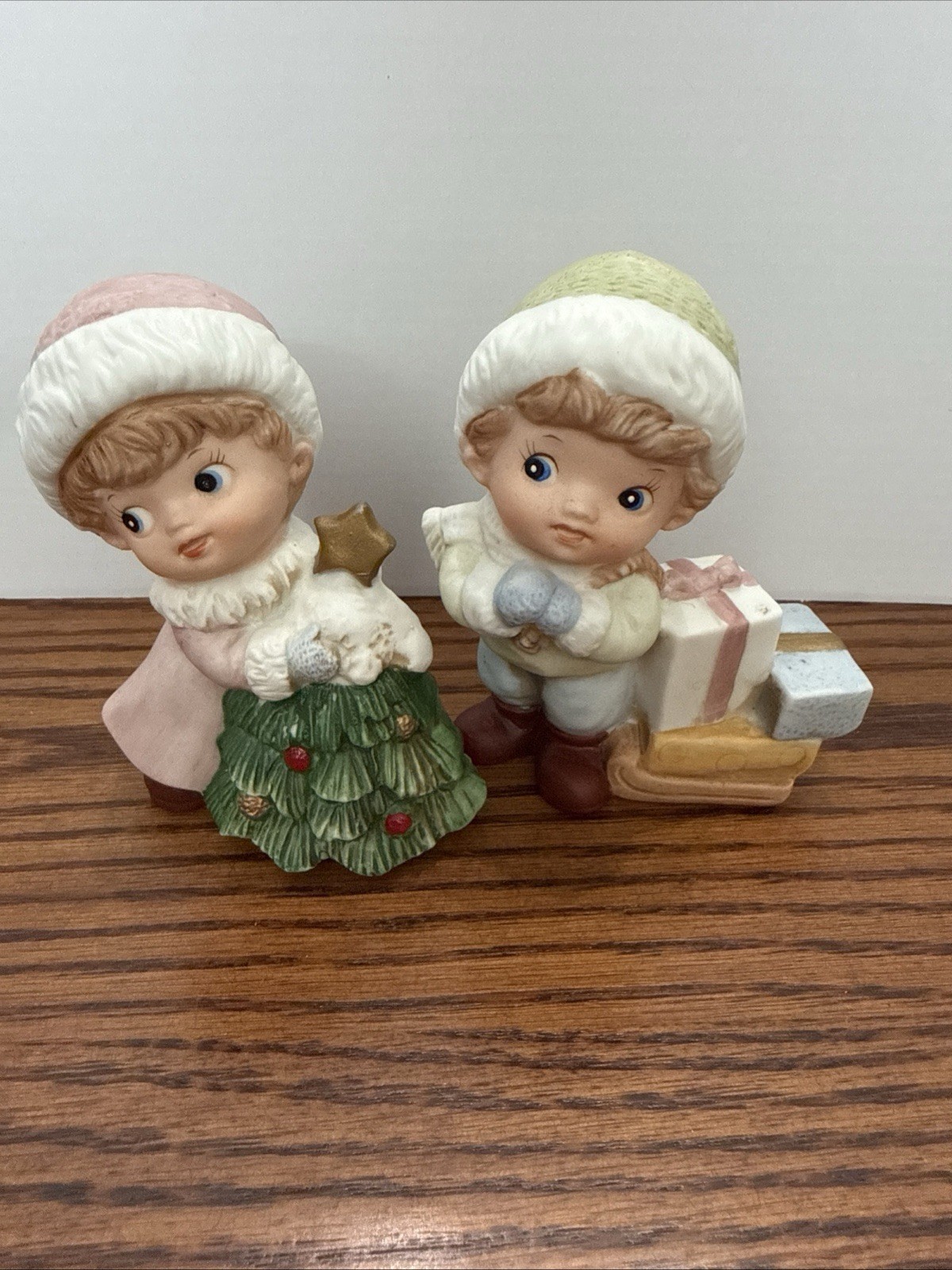 Vintage 1990s Homco Christmas 5556 Porcelain Boy & Girl Figurines Holiday Set
