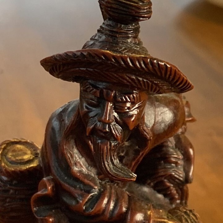 Japan Carved Resin Fisherman Figurine 6” Fortune Ebisu Immortal Wealth Vintage