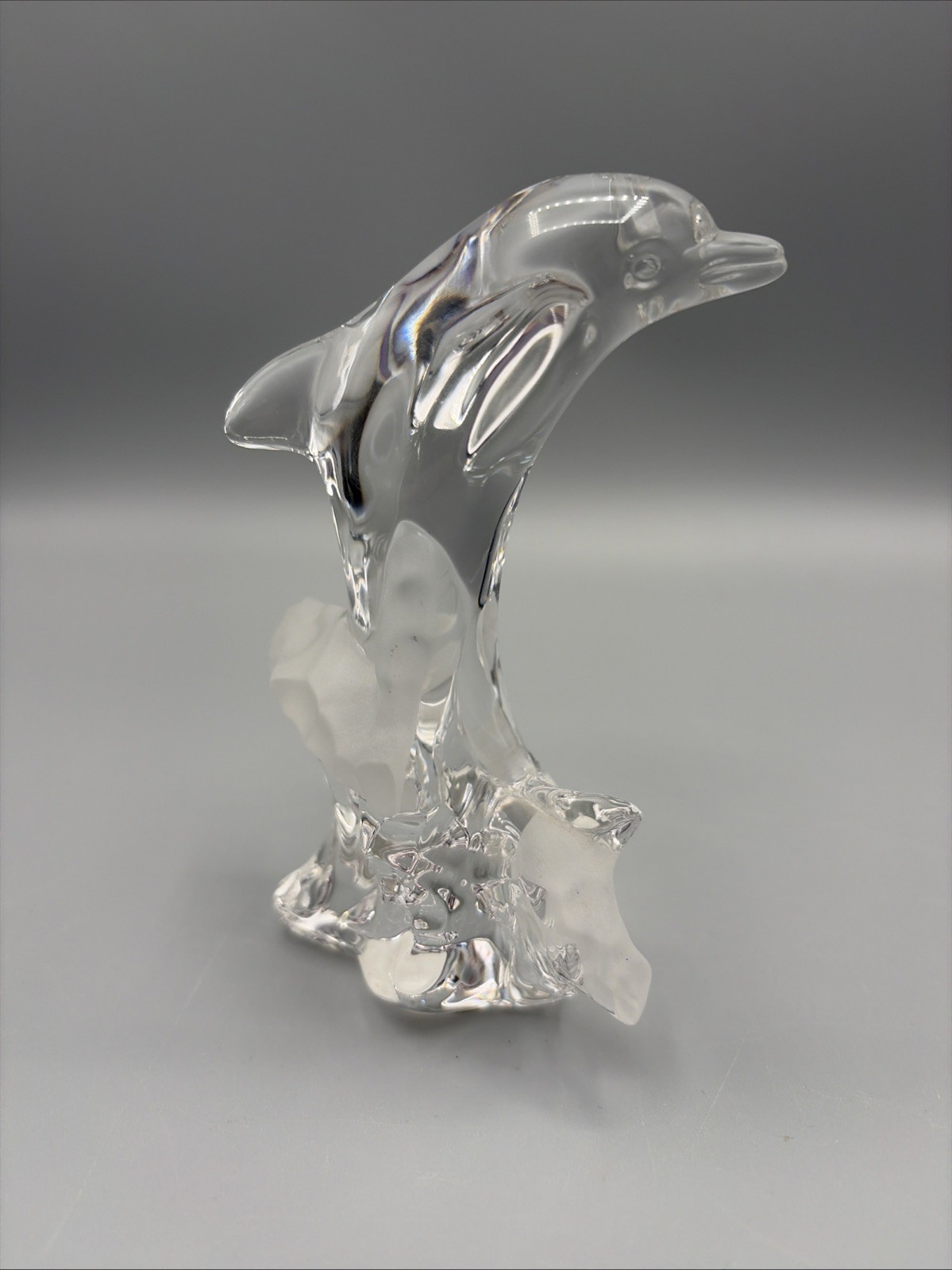 Lenox Fine Crystal Dolphin Frosted Glass Wave Figurine 1994 7″