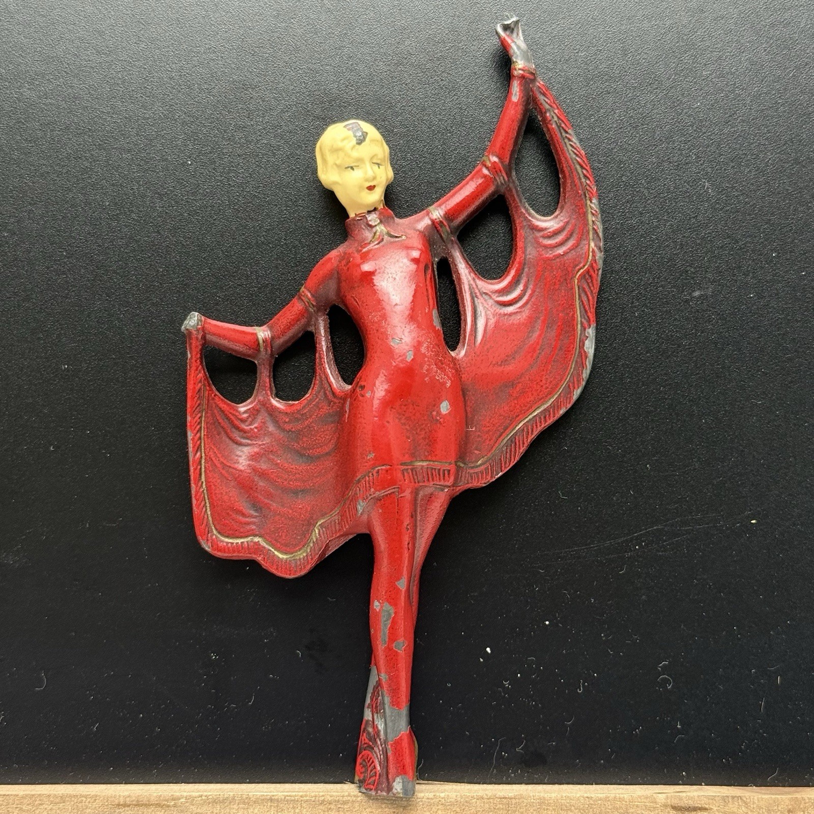 Art Deco Lady in Red Figure Cast Metal Spelter Hirsch Gerdago Lamp Part? Finial?