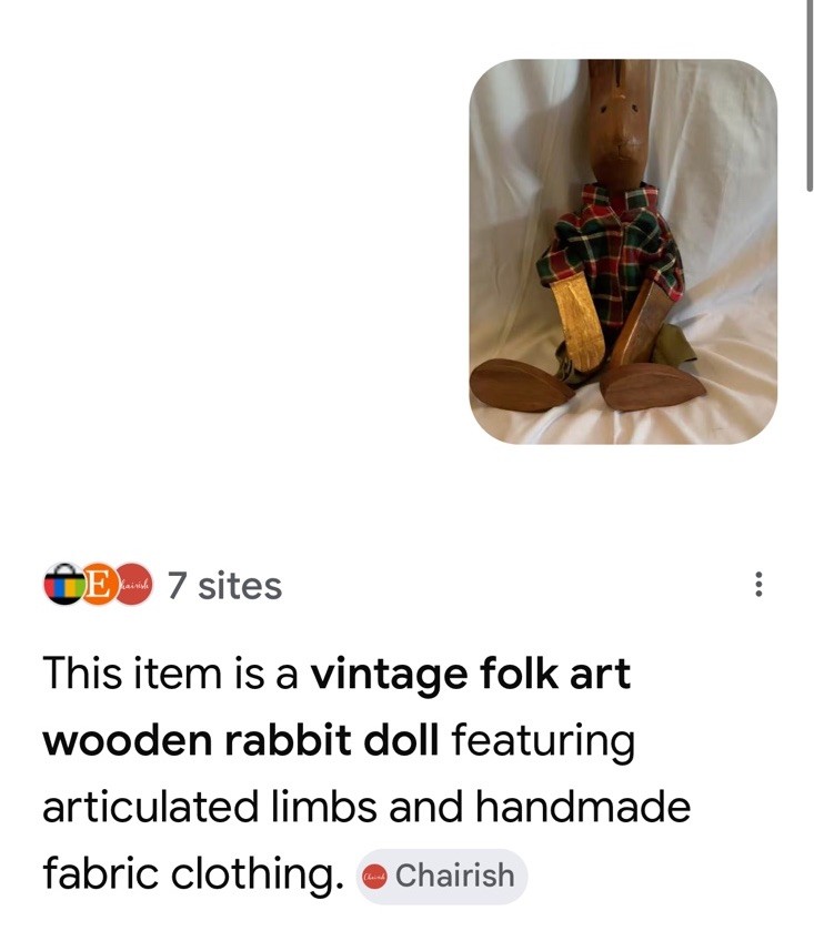 Wood Articulated Rabbit Figurine w/ Plaid Shirt & Green Pants, Brown/Red