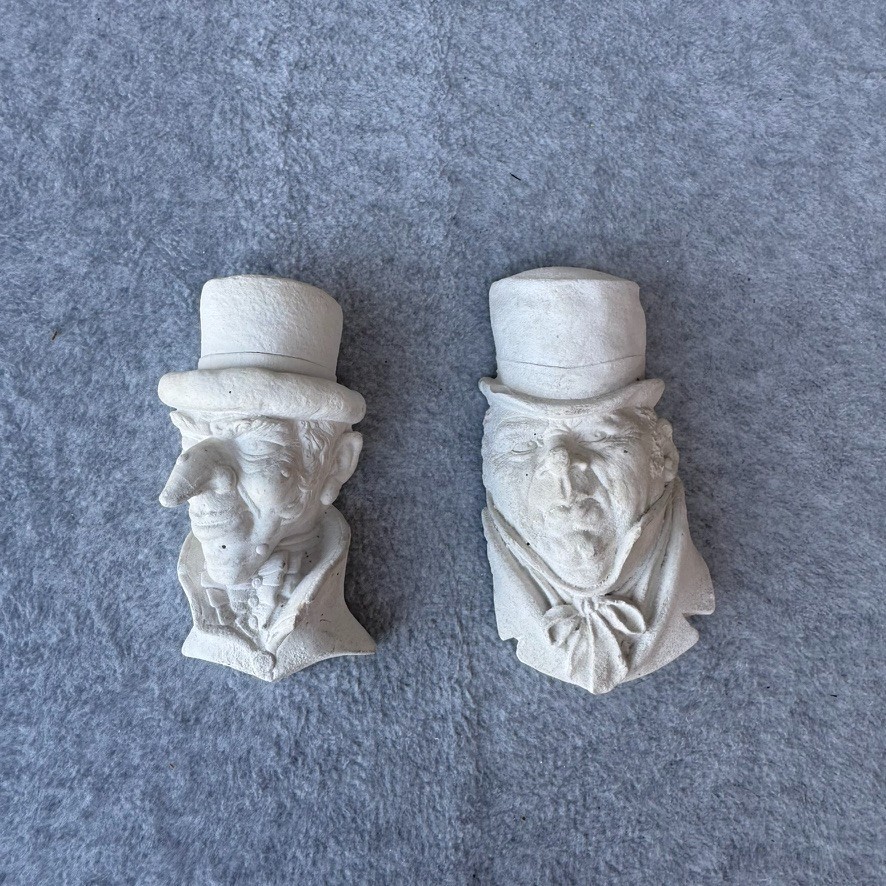 Vintage Bossons Chalkware Character Heads Wall Art White Unfinished (Set of 2)