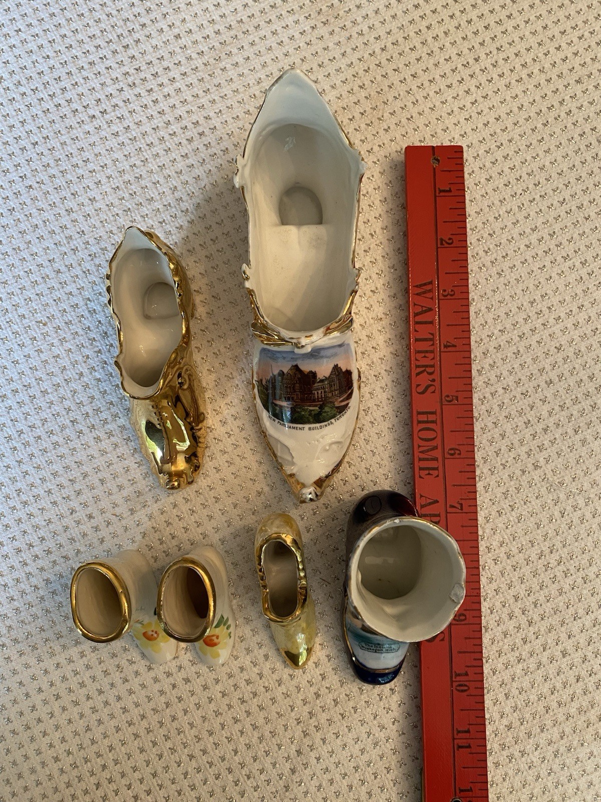Lot Of (6) Vintage Miniature Shoes Porcelain Glass Souvenir Germany