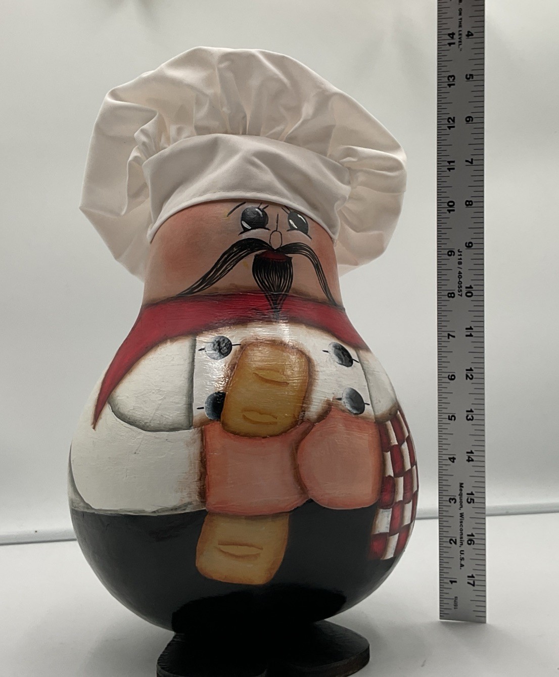 Hand Painted Wooden Chef Figure With Fabric Hat 14” Kitchen Decor