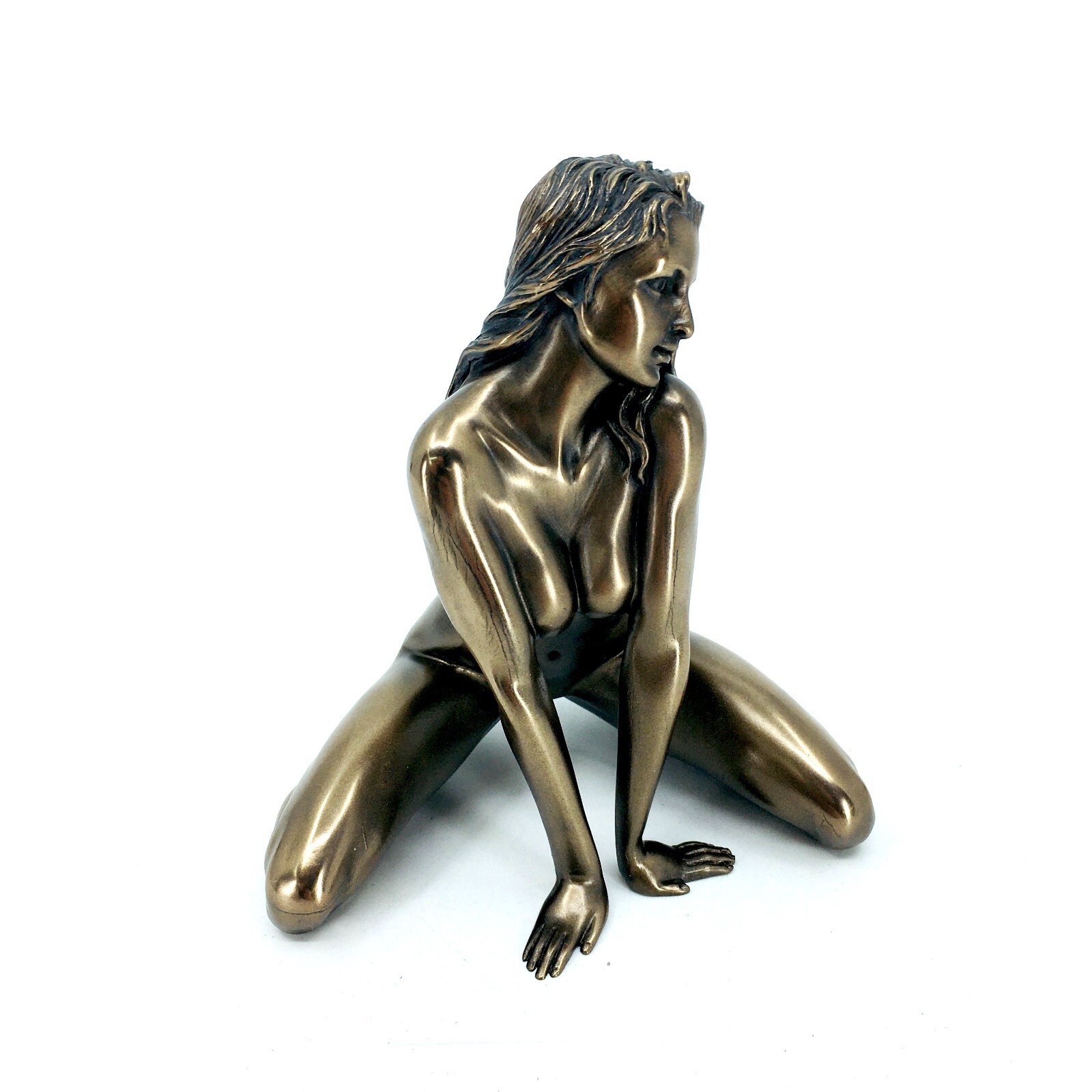 5 Inch Seated Nude Female Brass Color Figurine in a Seductive Pose Straddling US