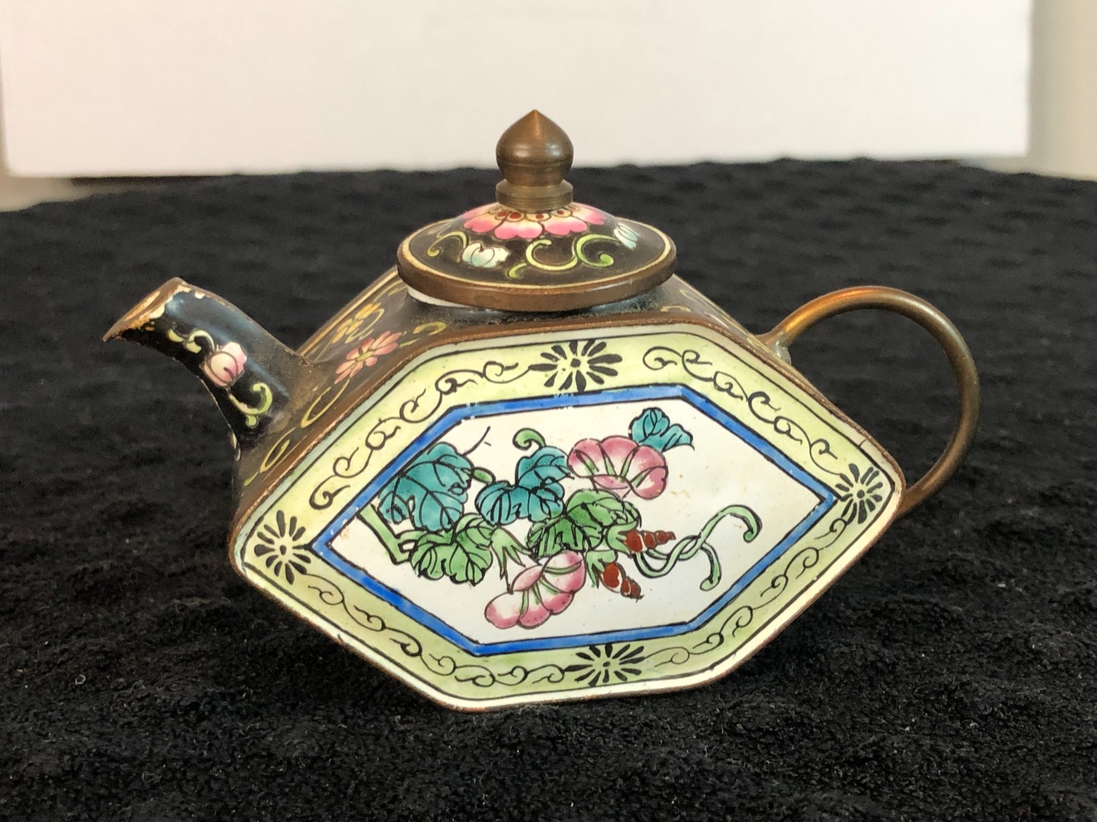 Enamel Copper Hand painted Mini Small Teapot – Floral att. Kelvin Chen