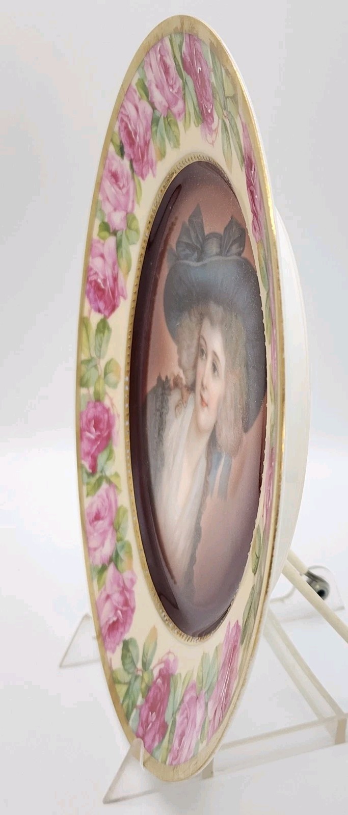 Antique Royal Munich Hand Painted Woman Portrait Plate w/Roses Barvaria 10″