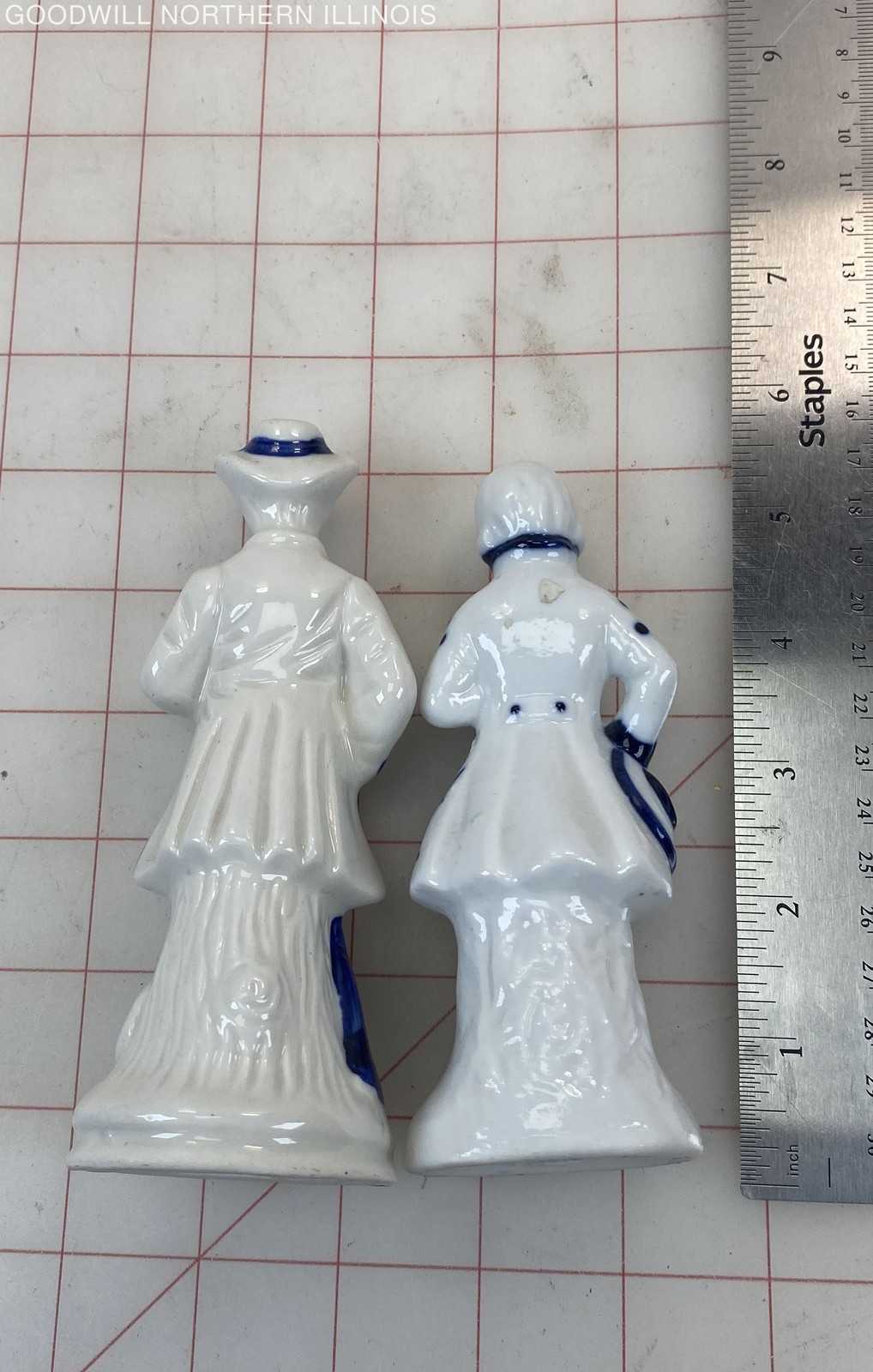 5 Vintage White/Blue Porcelain Rococo/Colonial Figurines – Enesco, Ardco +