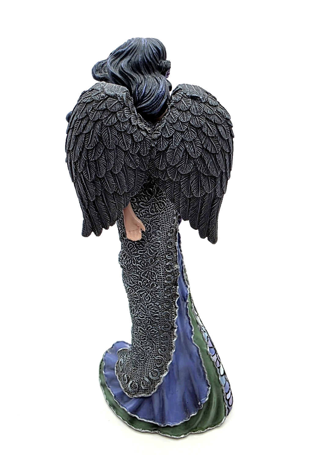 Dark Angel Figurine Gothic Angel Statue Black Wings Lavender Dress Fantasy Decor