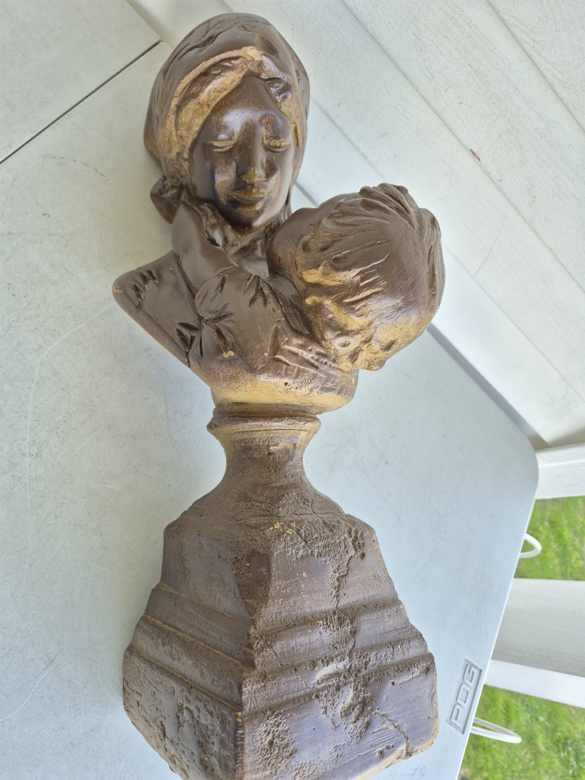 MOTHER AND CHILD SULPTURE,STATUE,HEAVY 19″ TALL