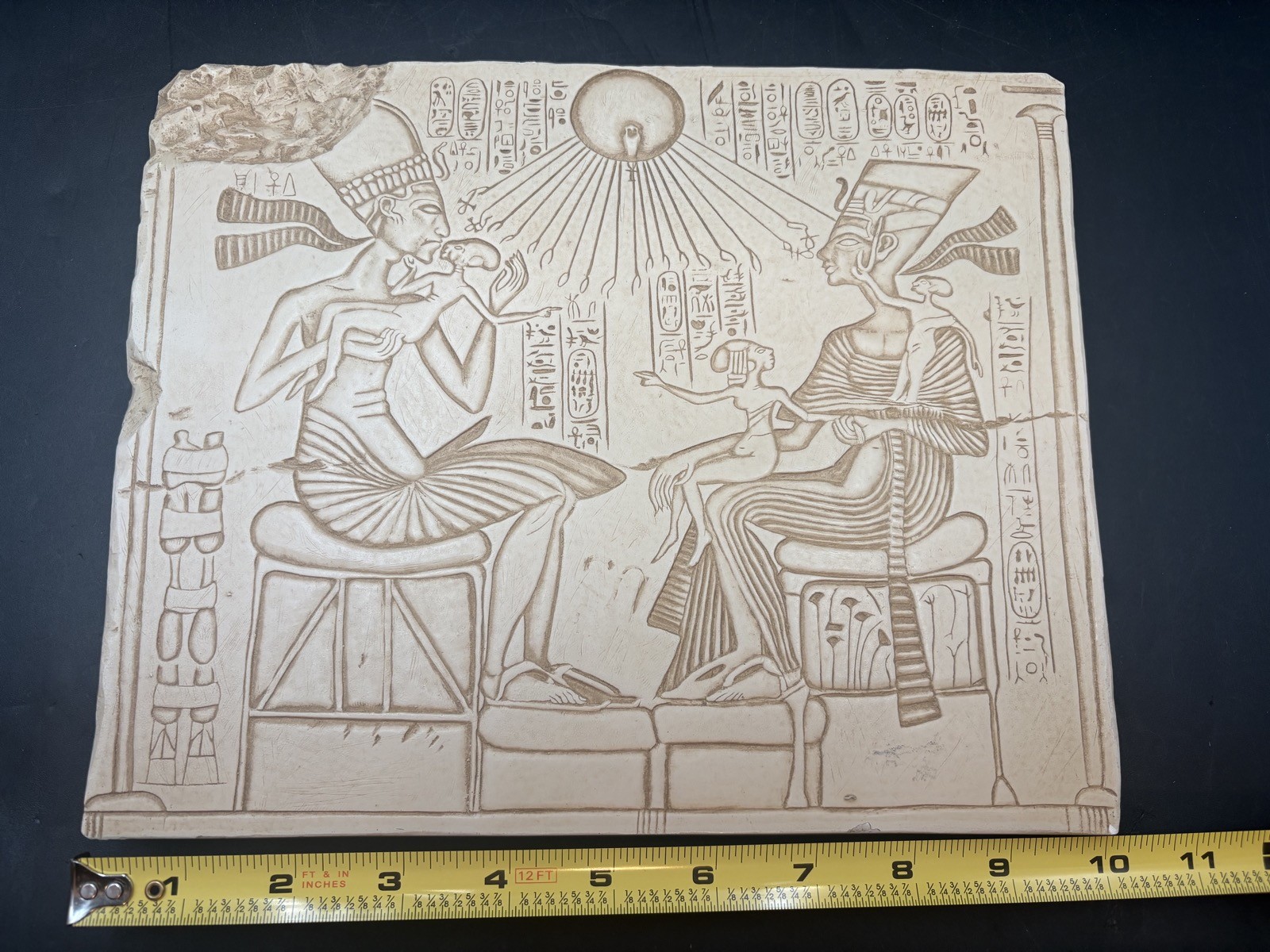 Vtg Egypt Akhenaten Nefretiti Daughters Limestone Wall Art Tile Museum Replica