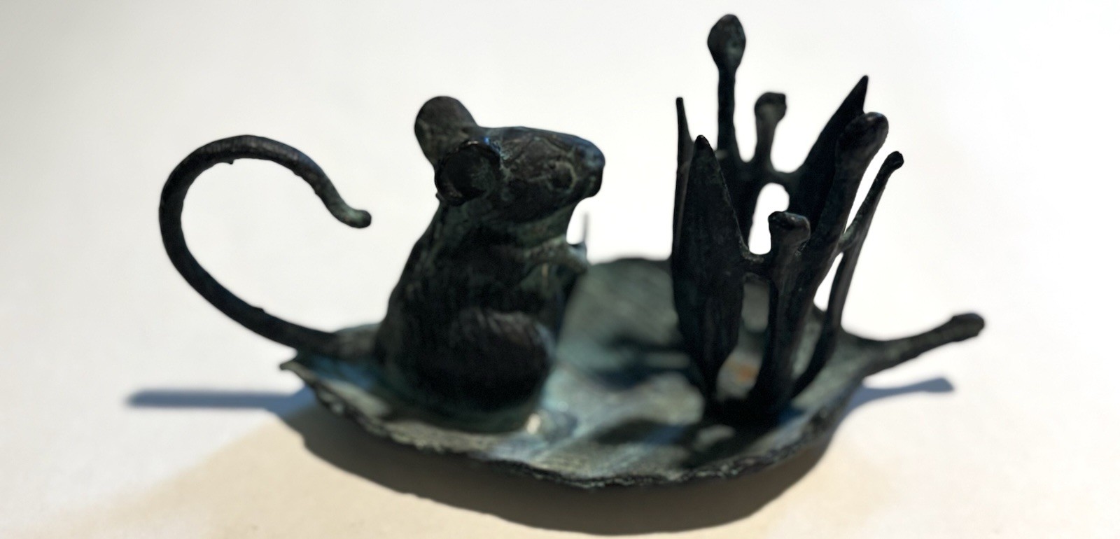 Andrea By Sadek Mouse Rowing Leaf Raft Bronze Green Whimsical Cottage Core