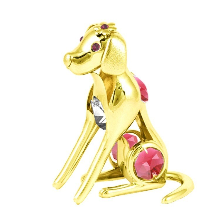 Swarovski Flower Ornament Dog Figurine, H 3.03 in (7.7 cm), W 2.36 in (6 cm)
