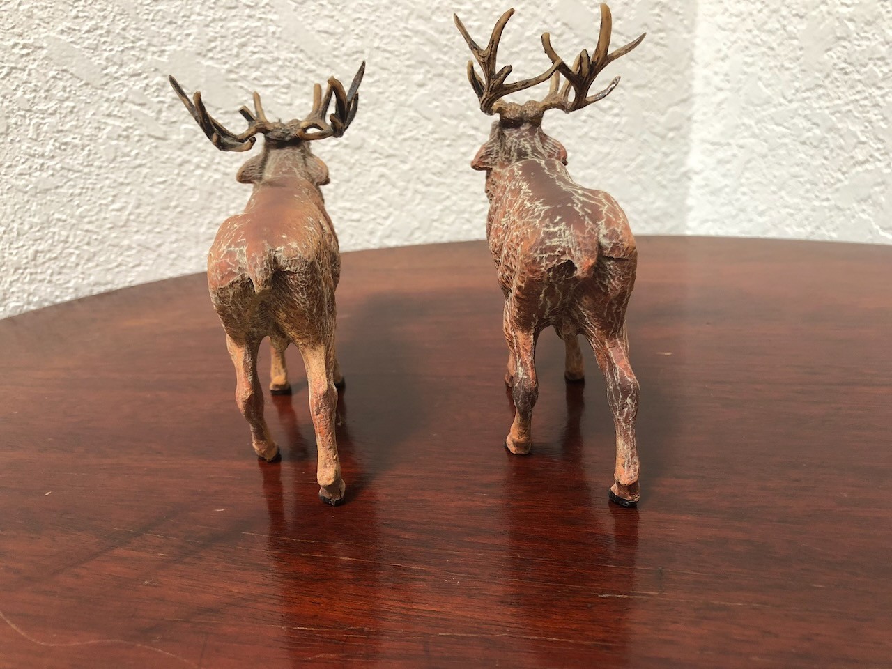 PAIR OF ANTIQUE GERMAN COMPOSITION DEER STAG RUNTING CALL 5″