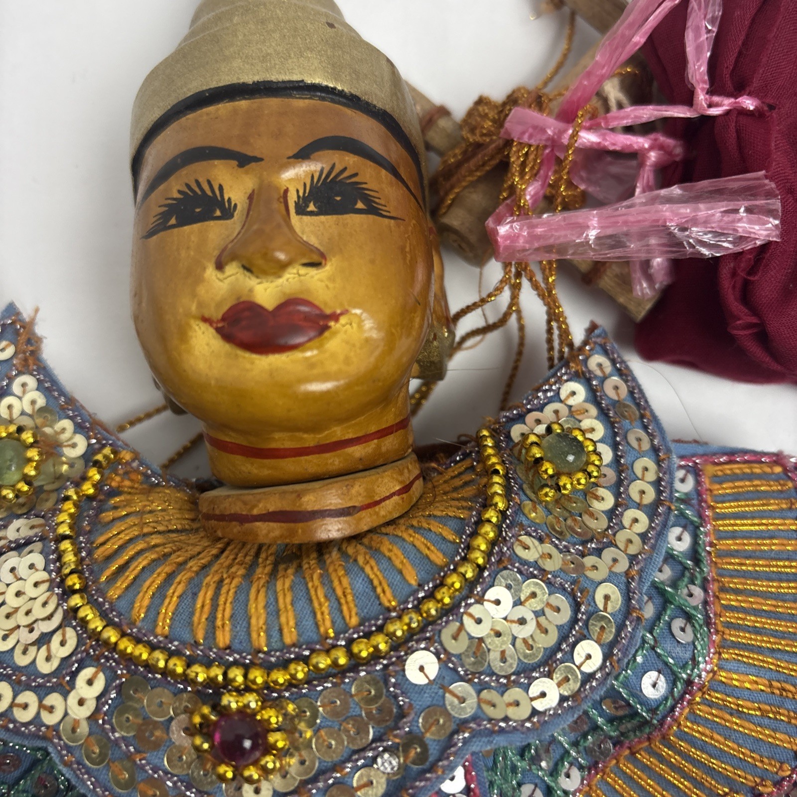 Vintage Burmese Marionette Doll Puppet Collectible Folk Art Wooden Leather