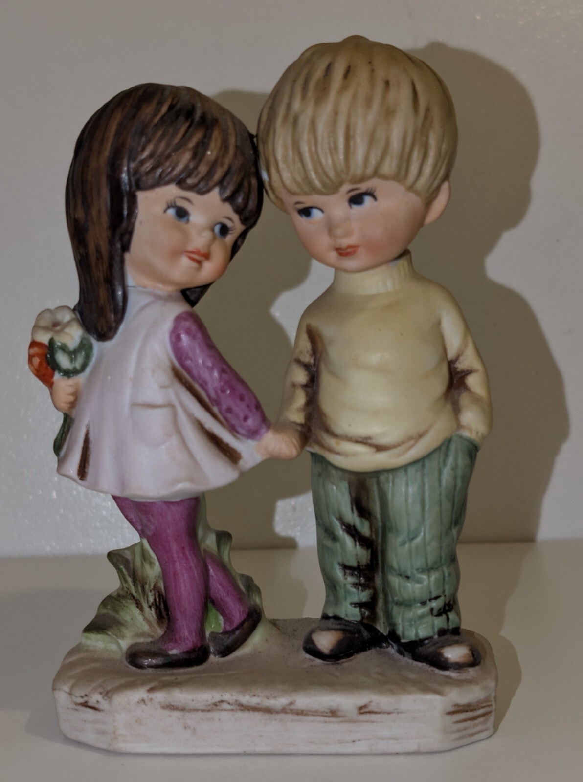 MOPPETS by Fran Mar Boy and Girl Bisque Porcelain Statuette Vintage 1971
