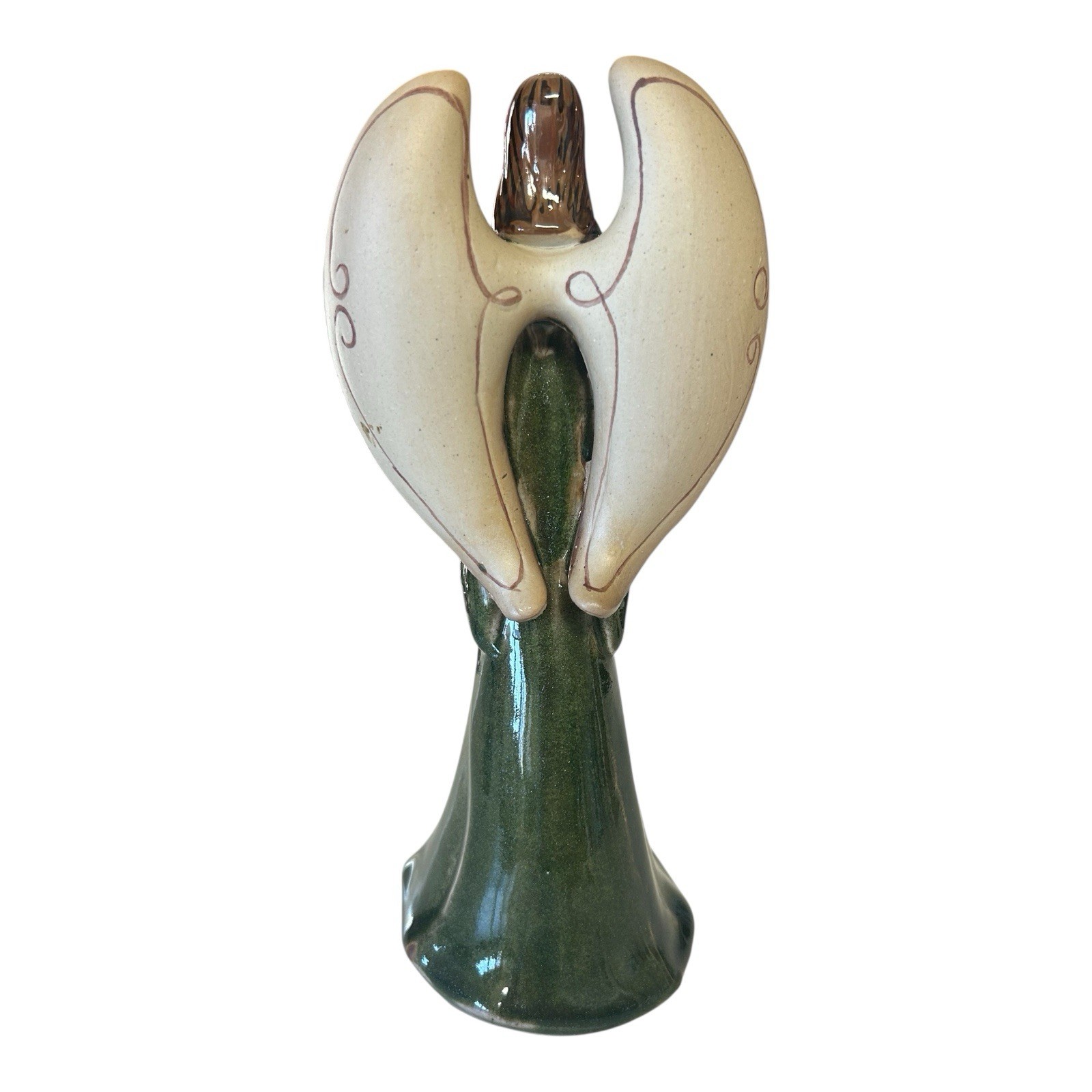 Vintage Heavenly Angel Holding Heart, Green, 8.5 Inches Tall, “Believe”