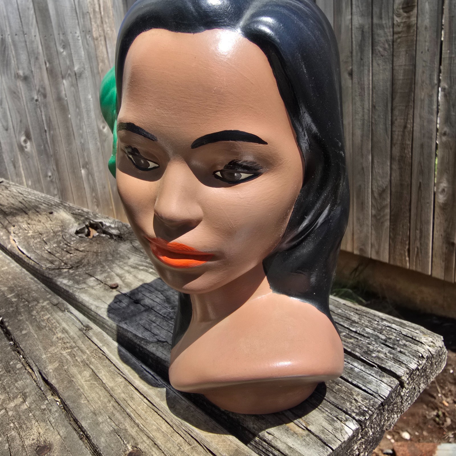 Vintage 1976 Hawaiian Hula Girl Head Statue Bust Tiki Decor Signed Polynesian