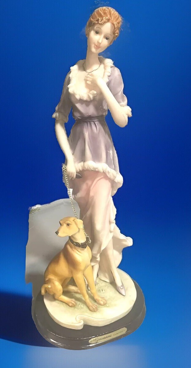Vintage Giovanni Porcelain Statue Figure 1930’s Woman Lady Dog Figurine