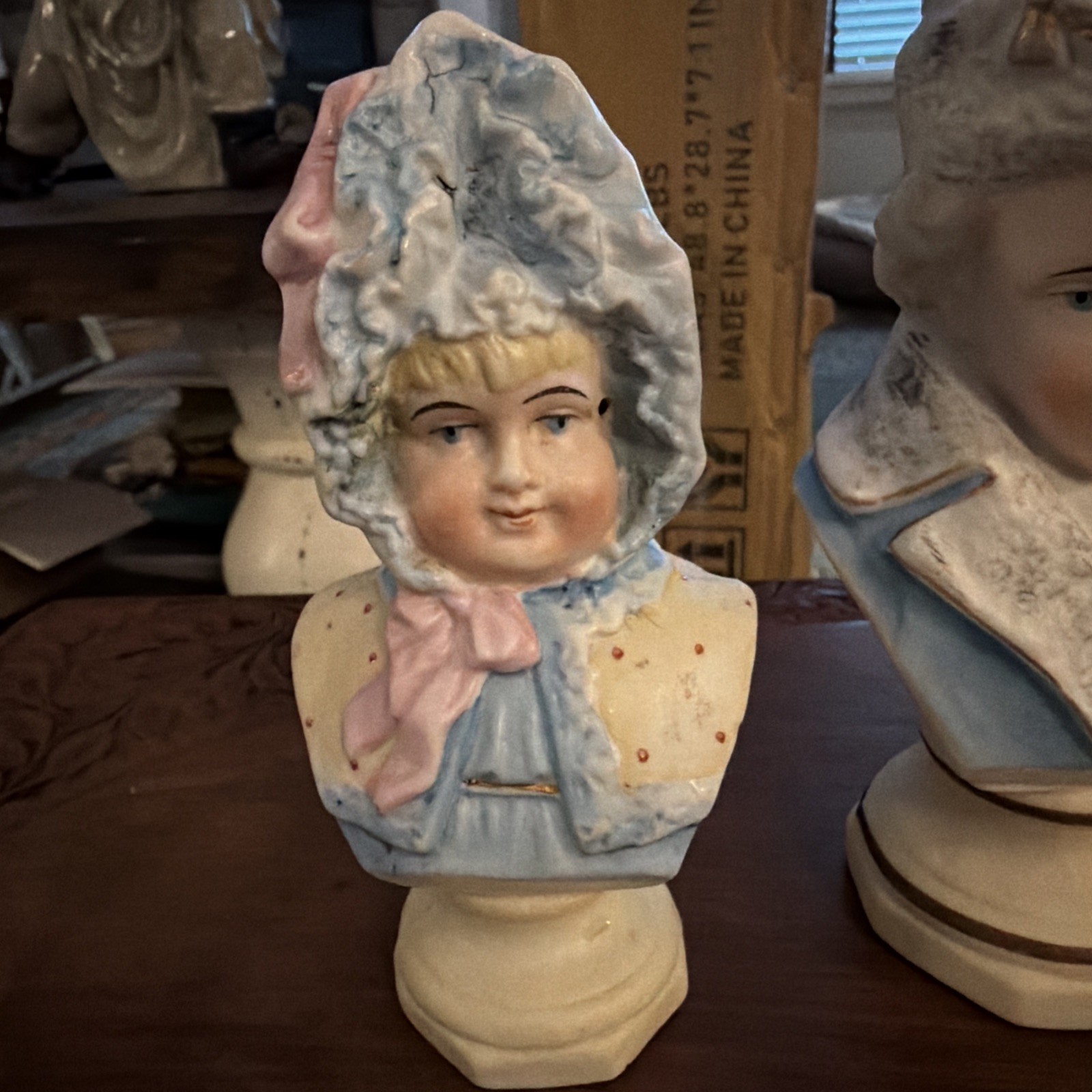 Antique set of three hand-painted porcelain busts by Hertwig & Co.