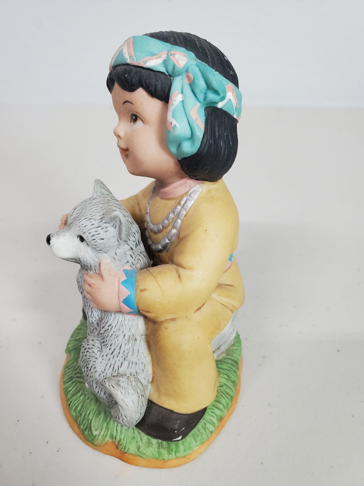 Indigenous Native American Indian Boy With Wolf Dog Porcelain HOMCO 1428