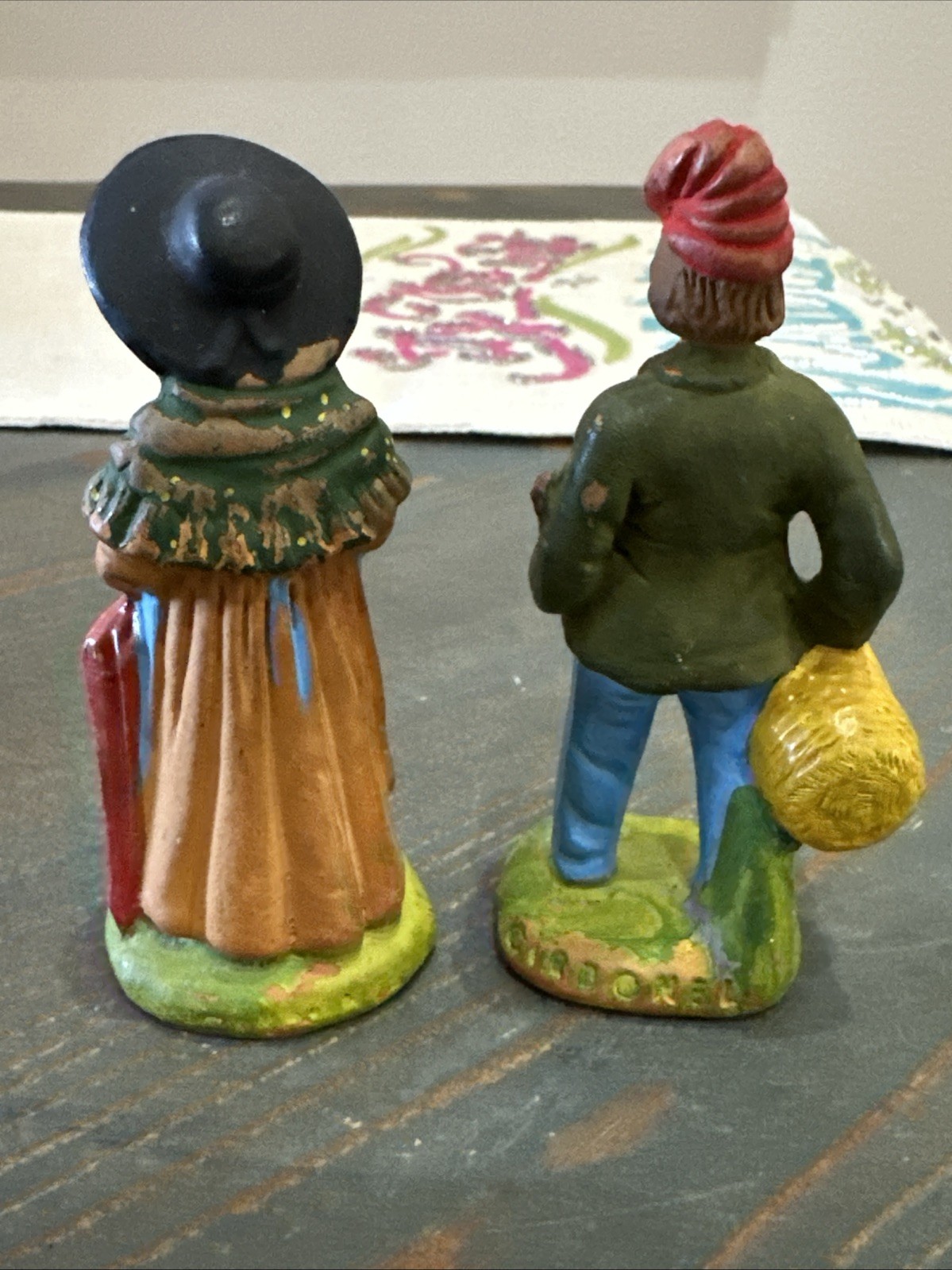 VTG Marcel Carbonel Santon? Made In France Figurines Lot of 2 Man Women 3.5″-4″