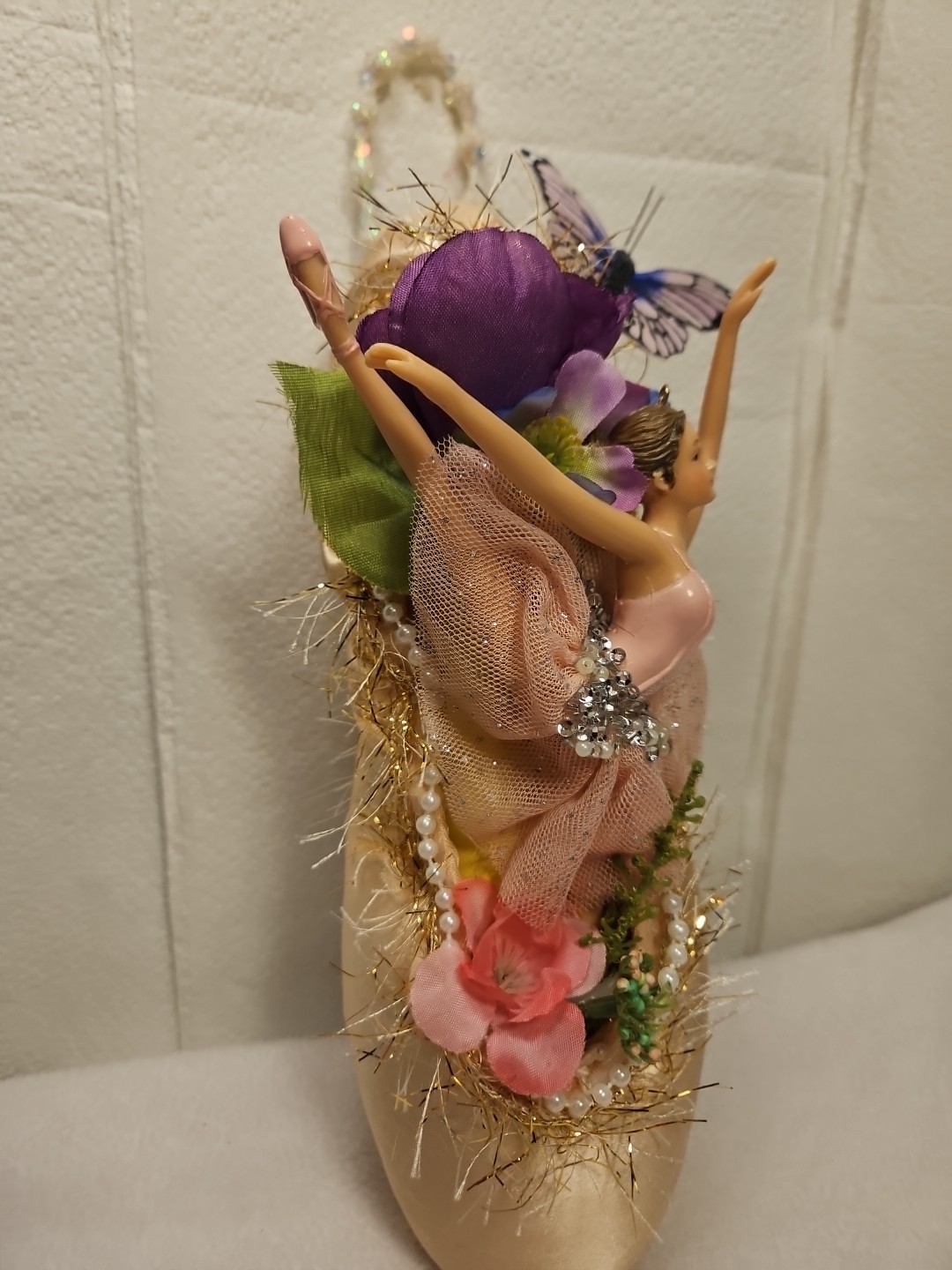 Decorative Point Shoe Ballerina Ornament With Butterfly Vintage