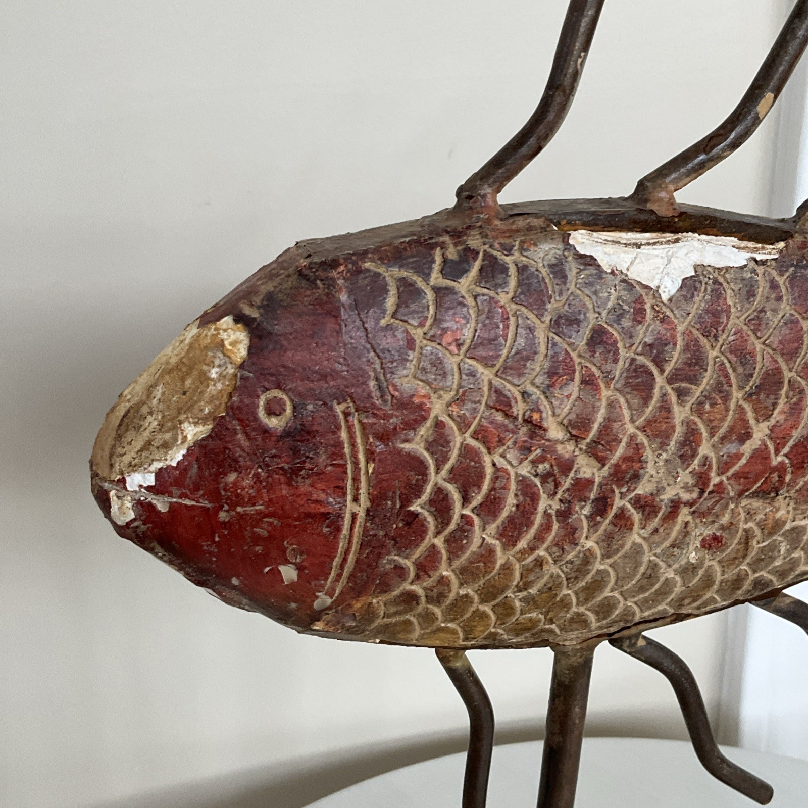 Iron Red Fish Sculpture Ceramic & Metal Handcrafted in India Contemporary Art