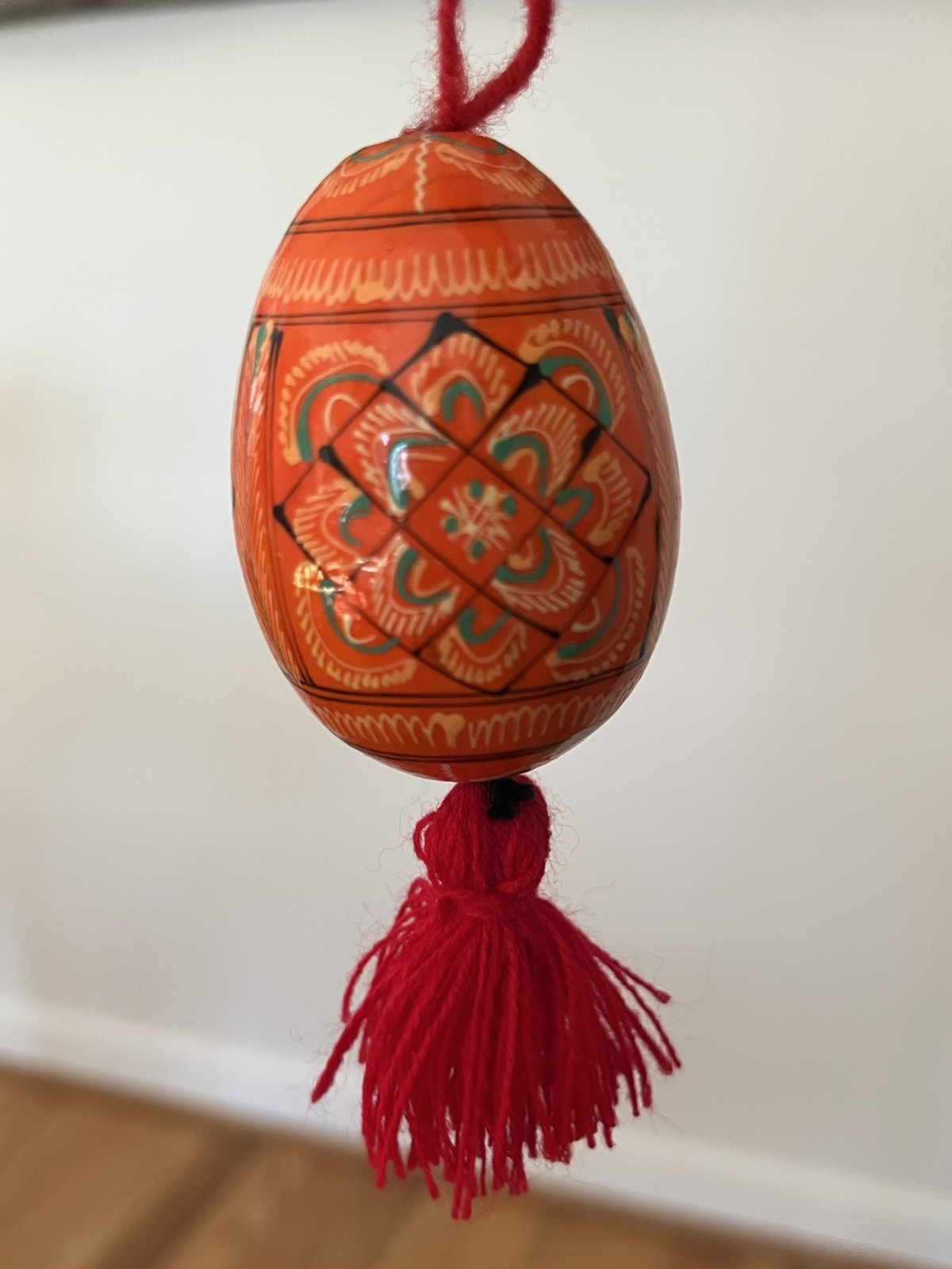 Hand-Painted Vintage Wooden Decorative Egg with Tassel
