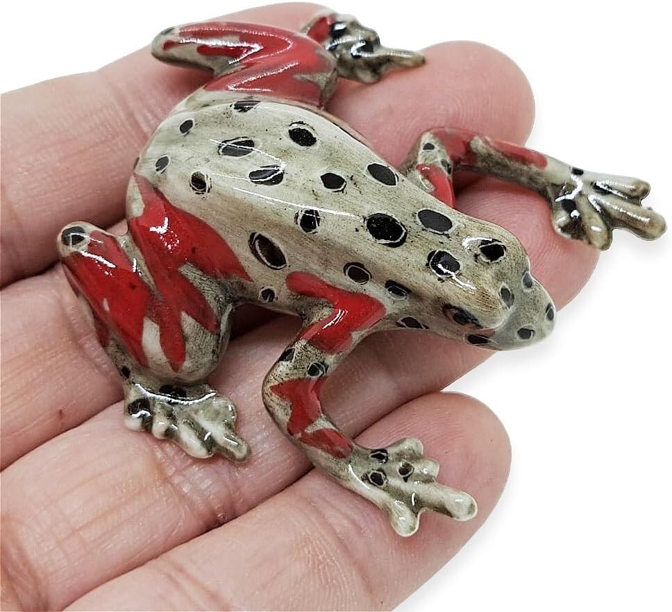 2″ L Brown Red Frog Ceramic Toad Miniature Reptile Replica Animal Figurine Decor