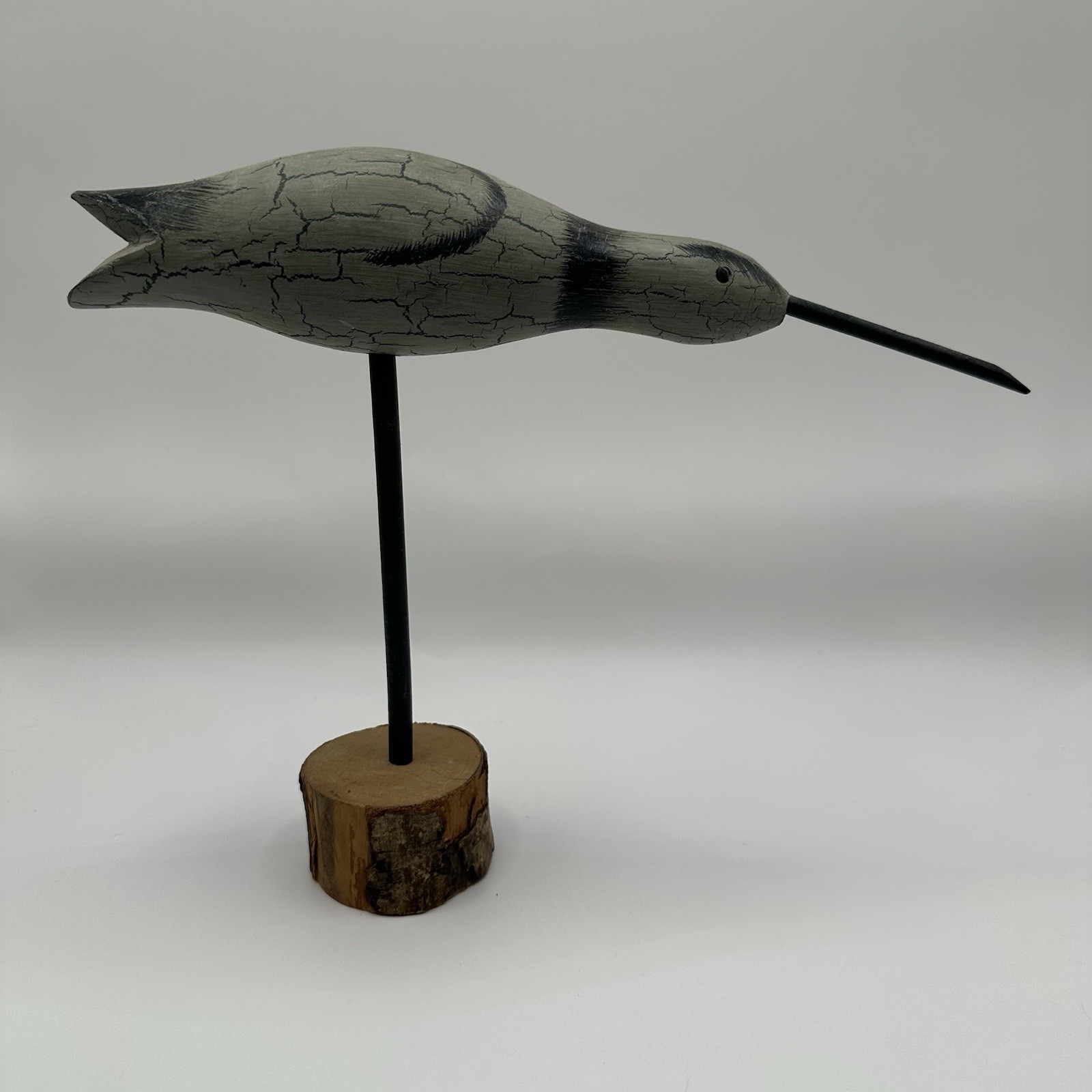 Curlew Bird Gray Black Handmade Crackle Paint Wood Stand Heritage Mint 8.25″x10″