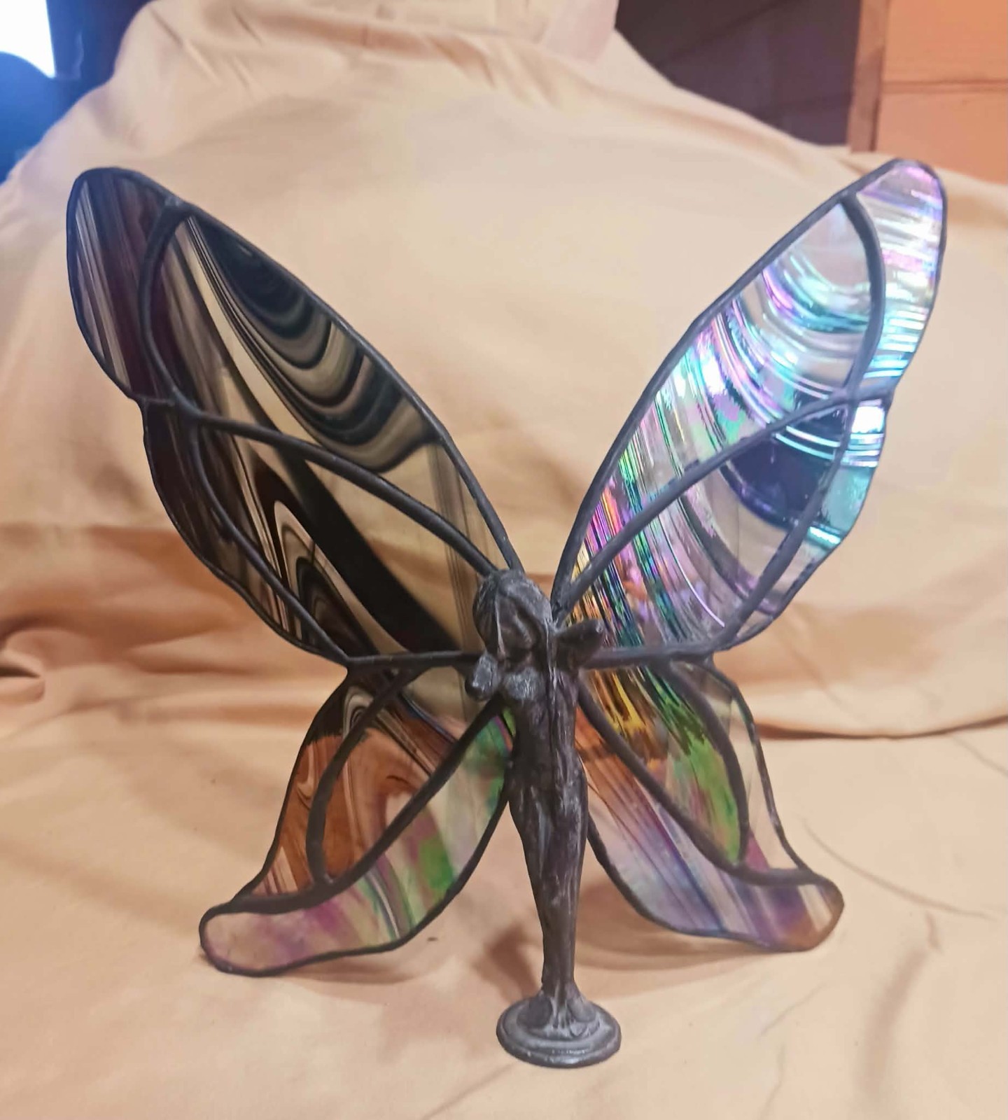 Vintage Butterfly Lady Stained Glass Figurine