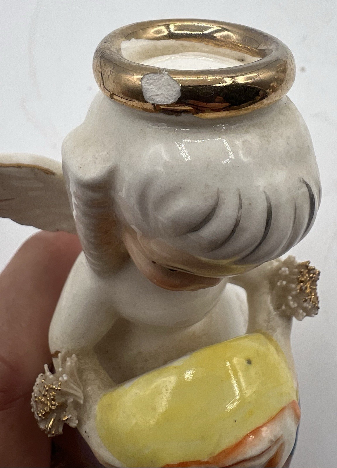 Napco 1956 April Angel Figurine w/ Egg Bunny Spaghetti Trim Japan 1294 AS IS