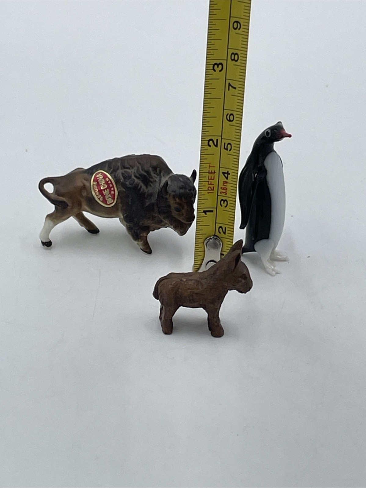 VTG Miniature Figurines Glass Penguin Bone China Buffalo Resin Donkey Collectibl