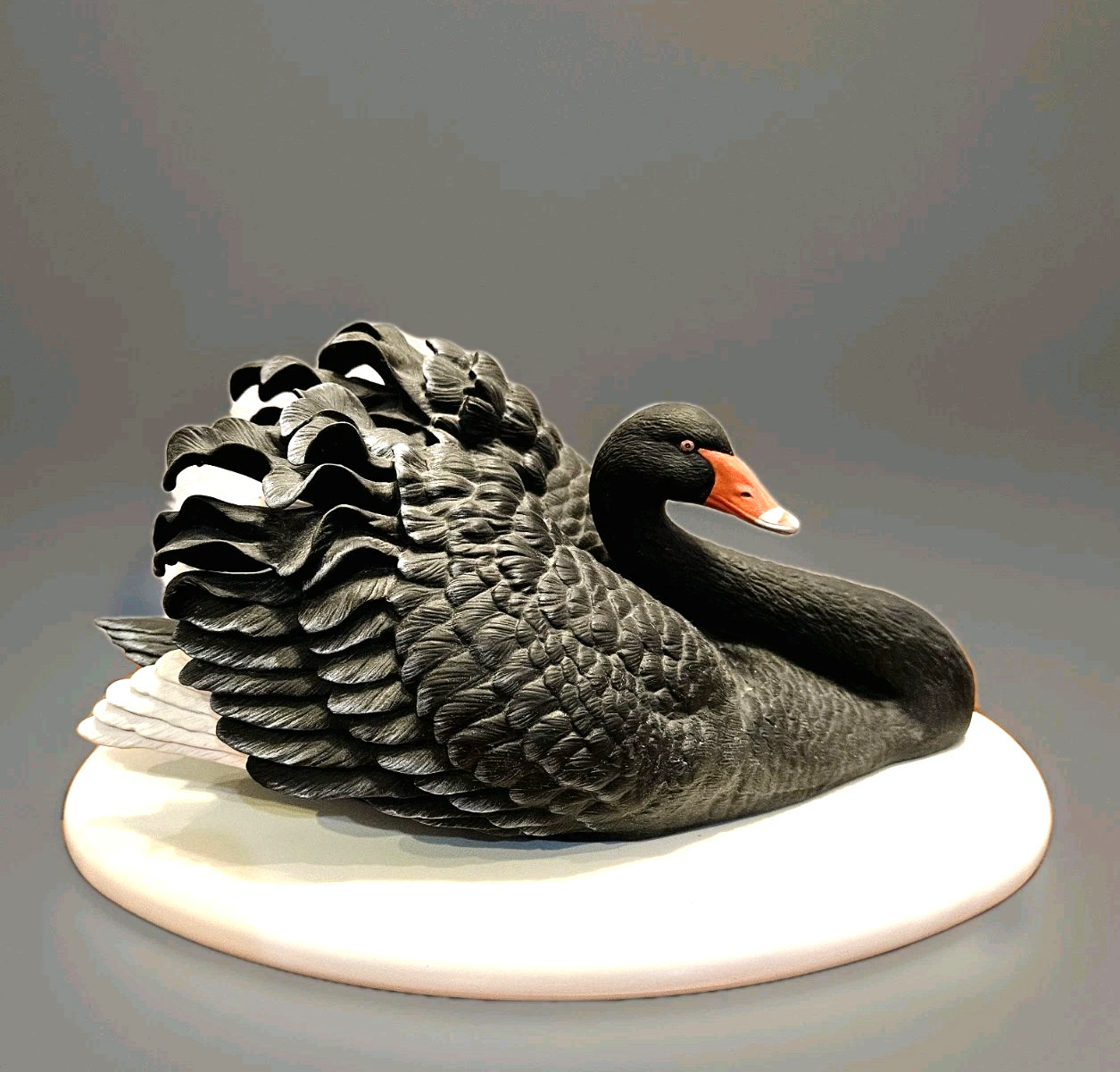 Franklin Mint Black Australian Swan- Van Ruyschwett- Bisque Porcelain- Base 1987