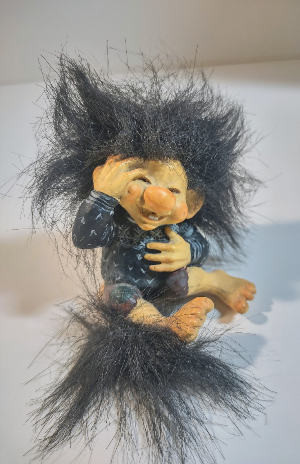 Candy Designs Norway Laughing Troll with Black Hair Barefeet Hand on Head
