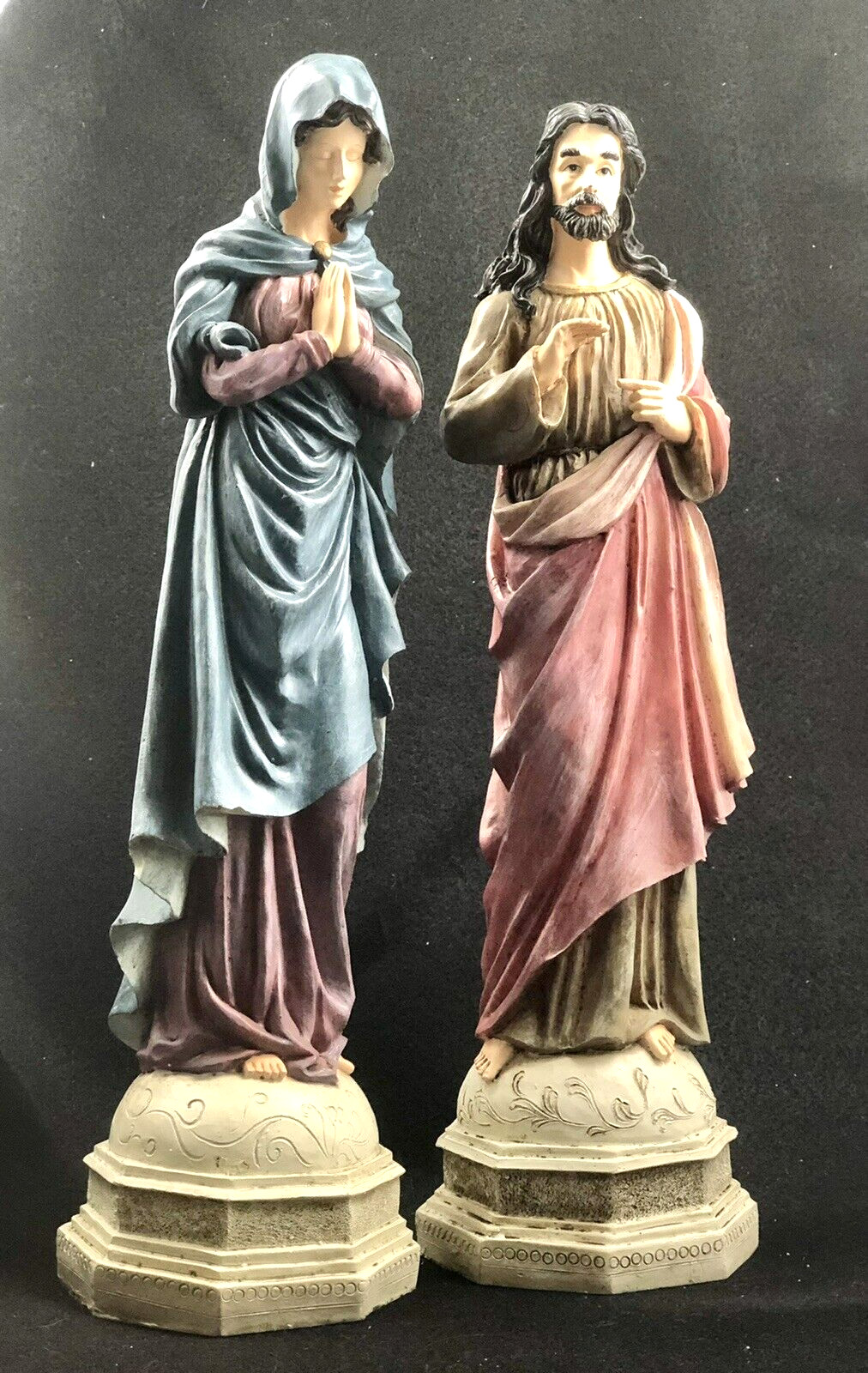 JOSEPH & MARY RESIN STATUES 15.5″ H SCULPTURES COLUMN DETAIL CHRISTMAS PRAYER
