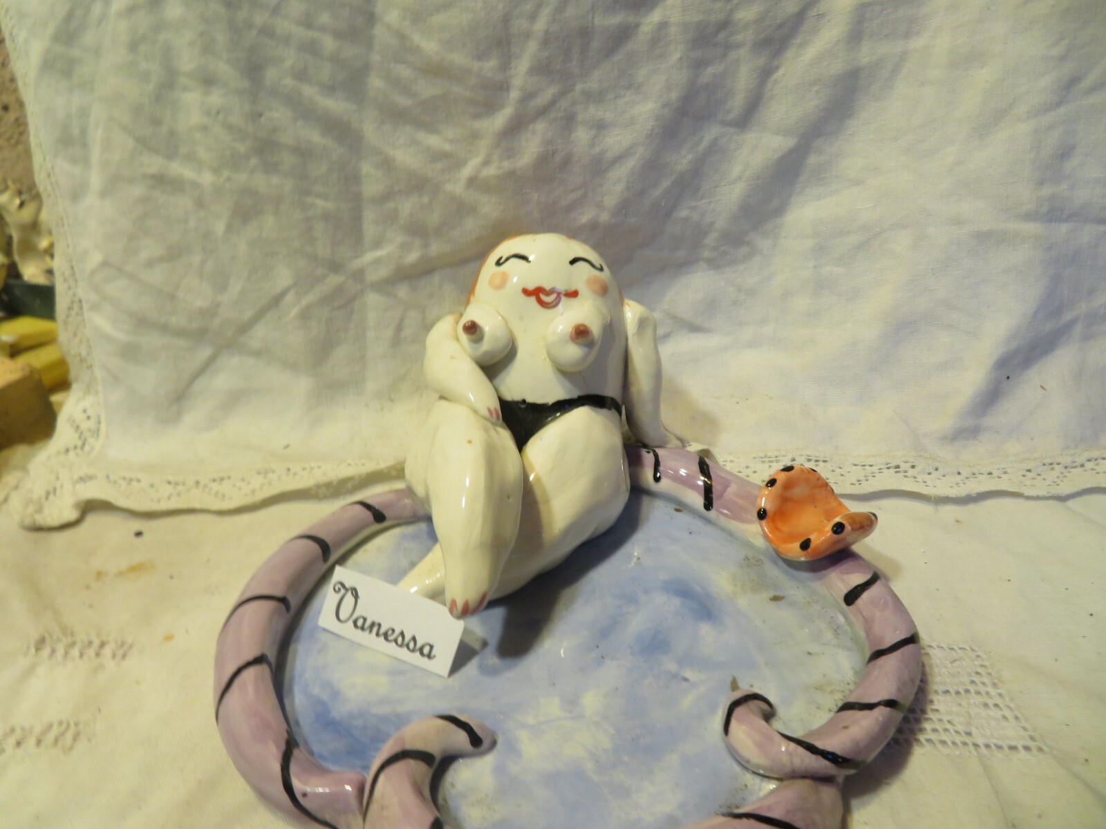 Topless Chubby redhead Vanessa, vintage Cigar ashtray by Amy Lacombe, dated ’99