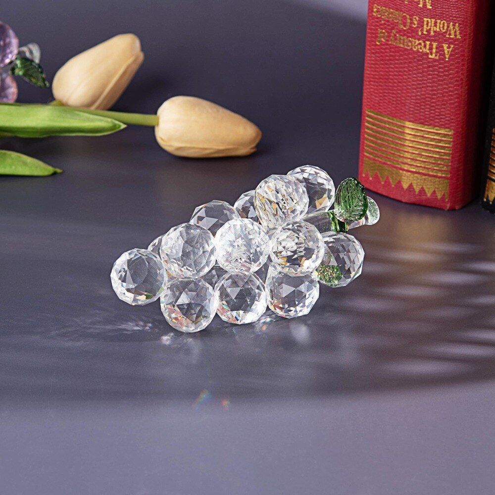 Crystal Grapes Figurine Sparkling Fruit Leaves Cut Glaze Christmas Home Gift