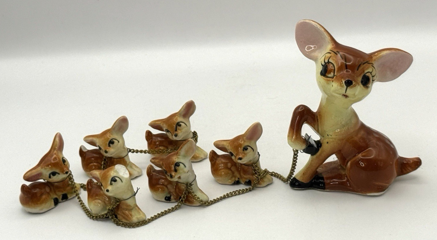 Sonsco Miniature DOE Deer & 6 FAWNS Figurines Japan Anthropomorphic – 2 Damage