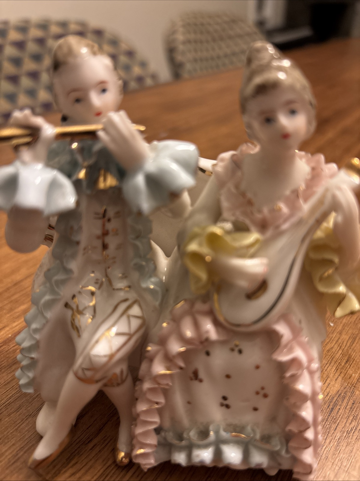 Vintage Staffordshire Porcelain Victorian Musical Instrument Lovers Figurine