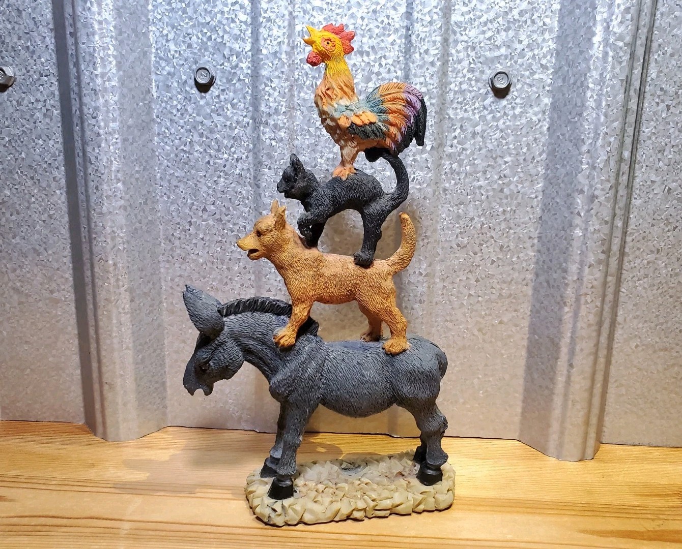 Town Musicians of Bremen Composite Figurine Signed Donkey Dog Cat Rooster VTG