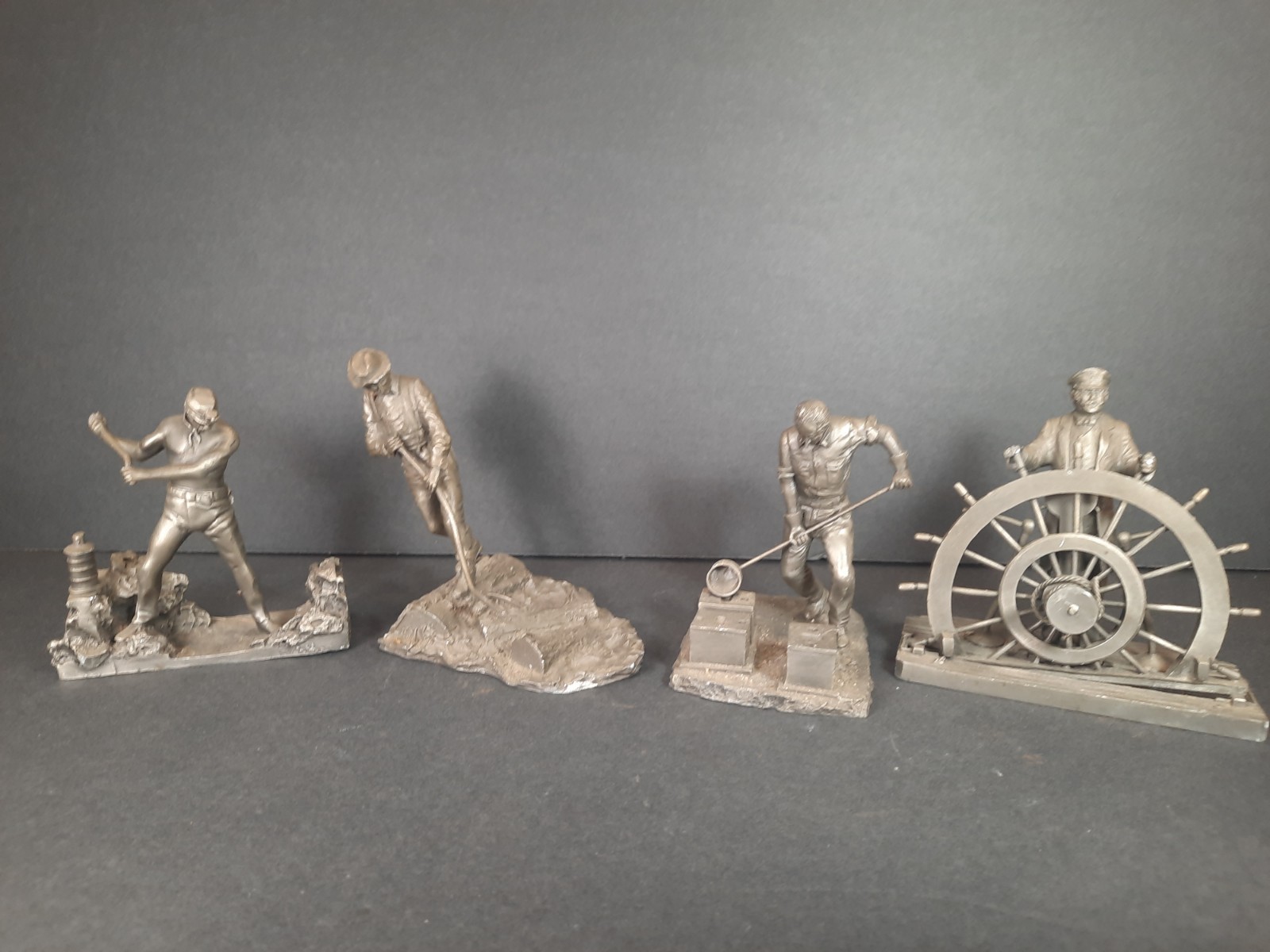 FRANKLIN MINT LOT Foundry Worker, Logger, Sea Captain, Miner – Ron Hinote 197-