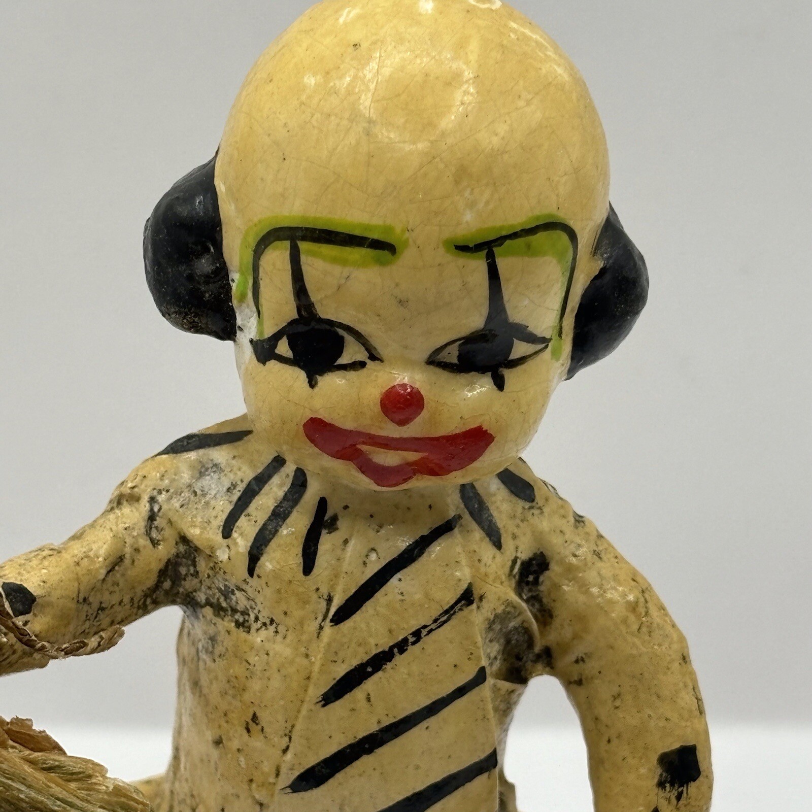 Unique Vintage Kitschy Creepy Circus Paper Mache Clown Folk art Hand Painted