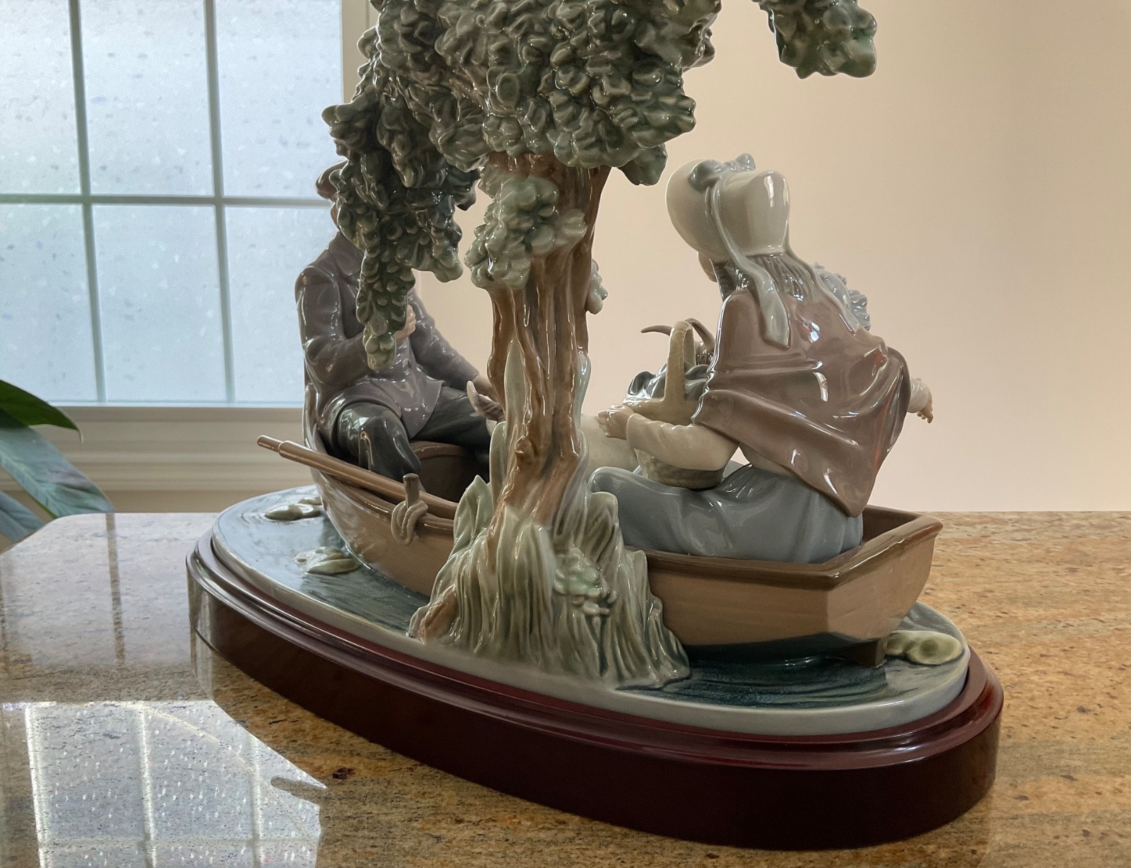 Retired Lladro Porcelain Figurine “On the Lake” #5216, Man, Family, Goats Boat