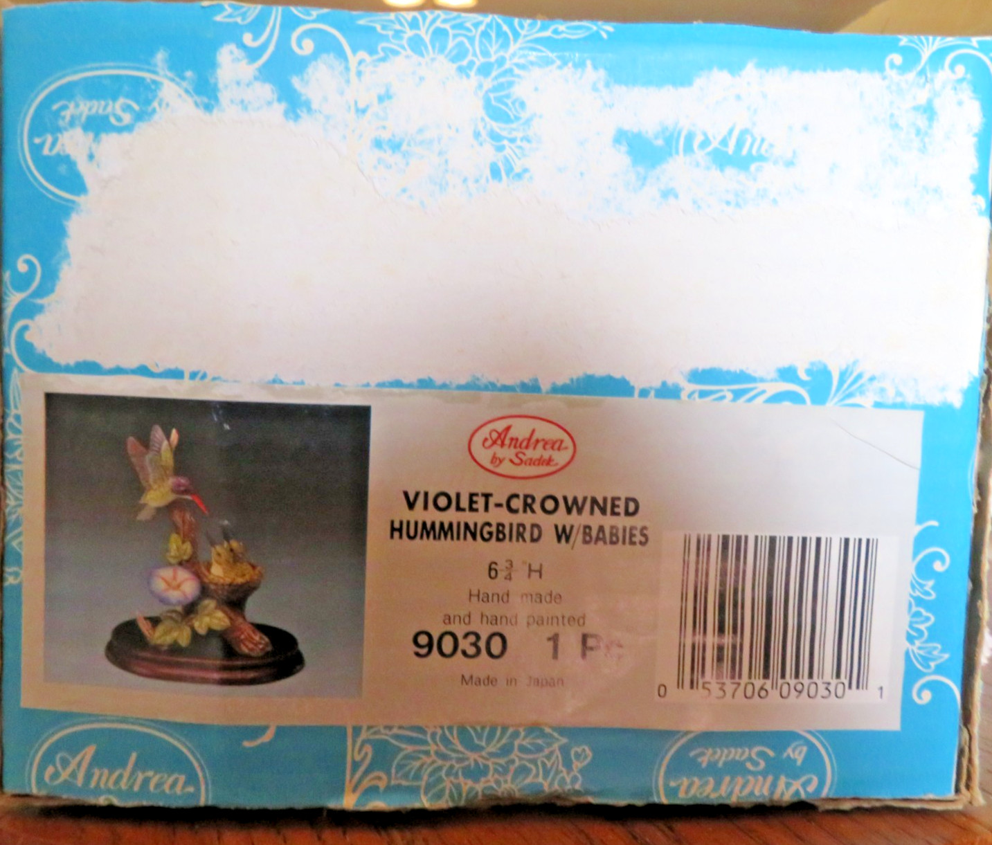 ANDREA BY SADEK VIOLET-CROWNED HUMMINGBIRD w BABIES #9030 WITH BOX (repaired)