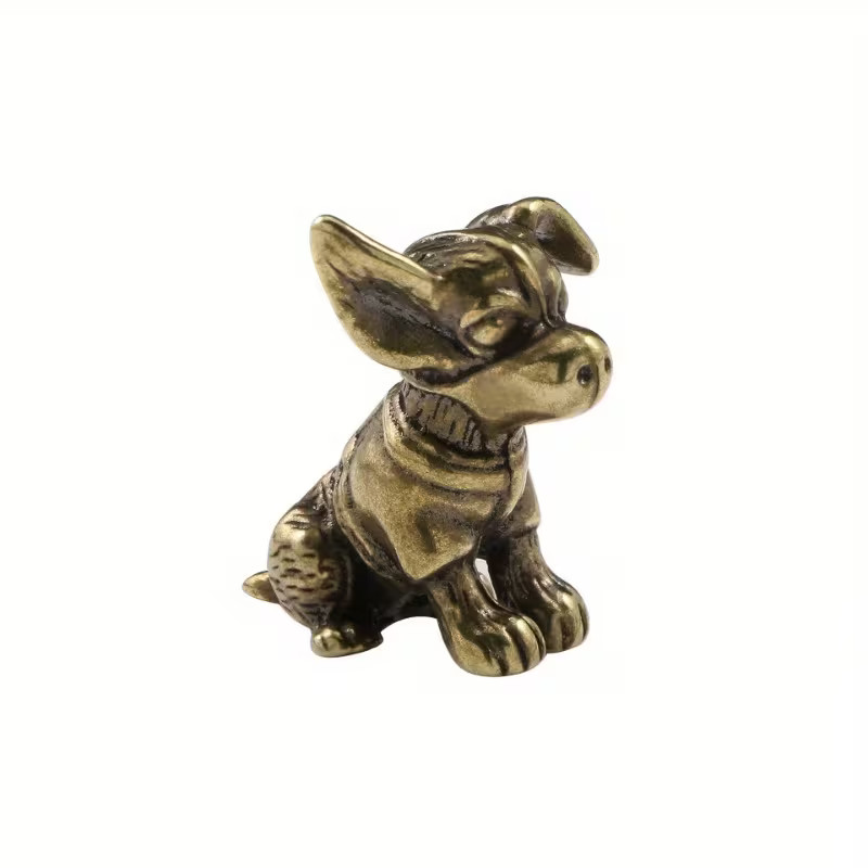 1pc Solid Brass Small Dog Figurine, Vintage Collectible Desk Decor +?